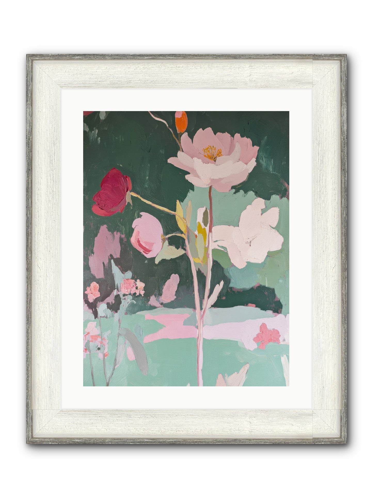 Petals In Pirouette Framed Print - Driftwood White 18x24