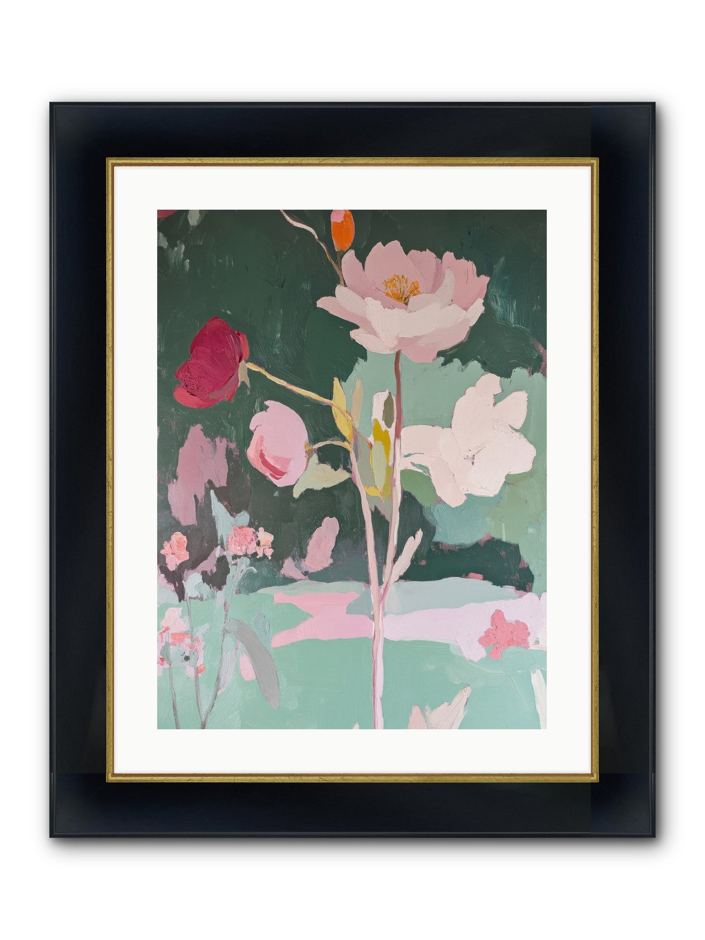 Petals In Pirouette Framed Print - Wide Black w/Gold 18x24