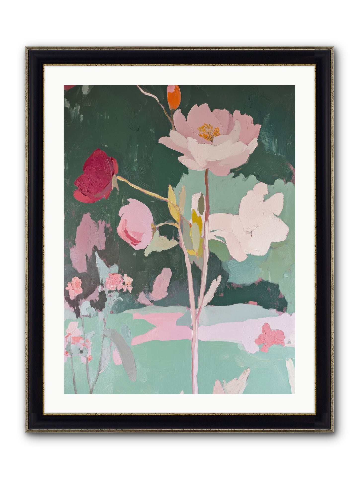 Petals In Pirouette Framed Print - Black & Gold 24x32