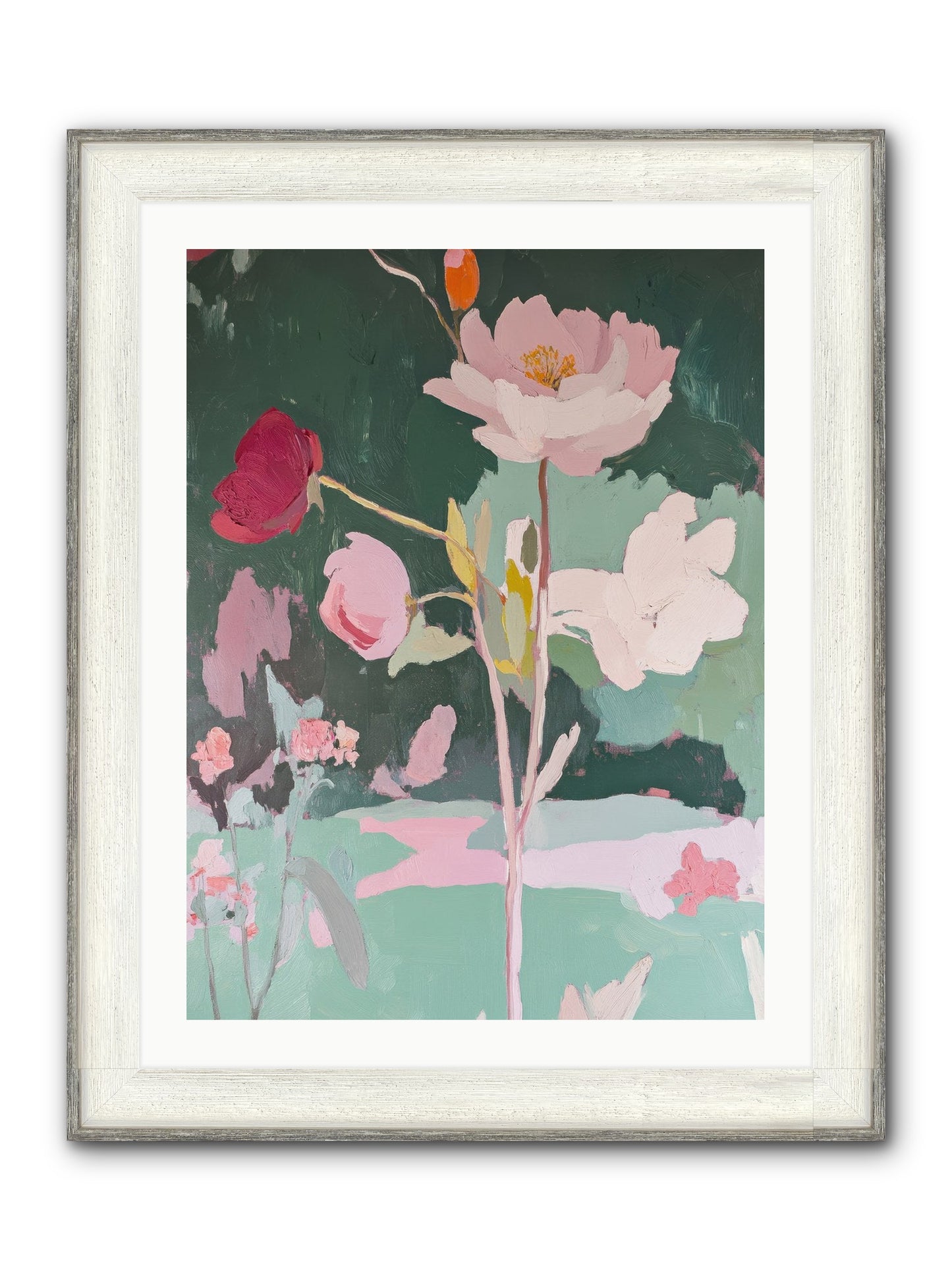 Petals In Pirouette Framed Print - Driftwood White 24x32
