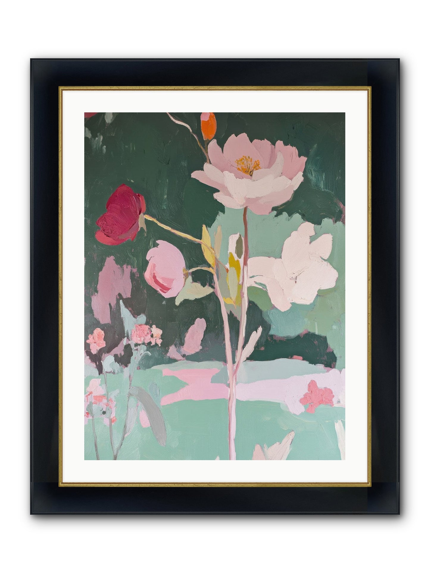 Petals In Pirouette Framed Print - Wide Black w/Gold 24x32