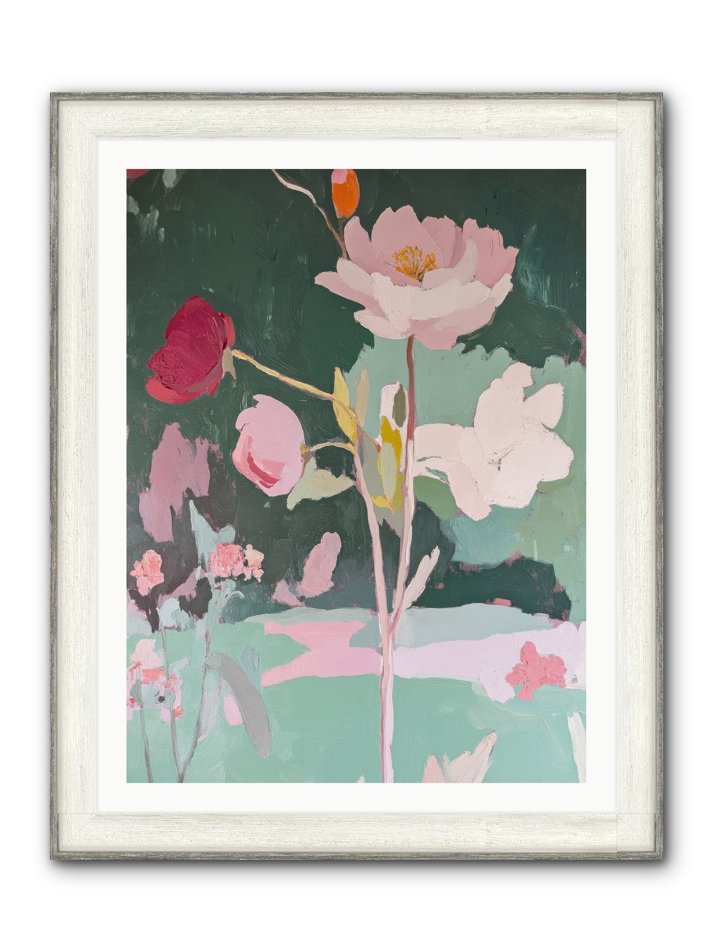 Petals In Pirouette Framed Print - Driftwood White 30x40