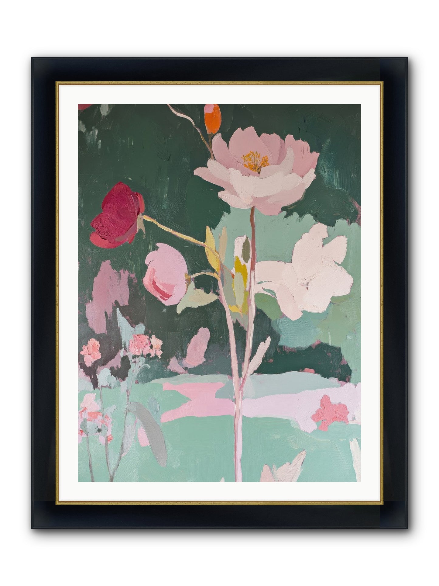 Petals In Pirouette Framed Print - Wide Black w/Gold 30x40