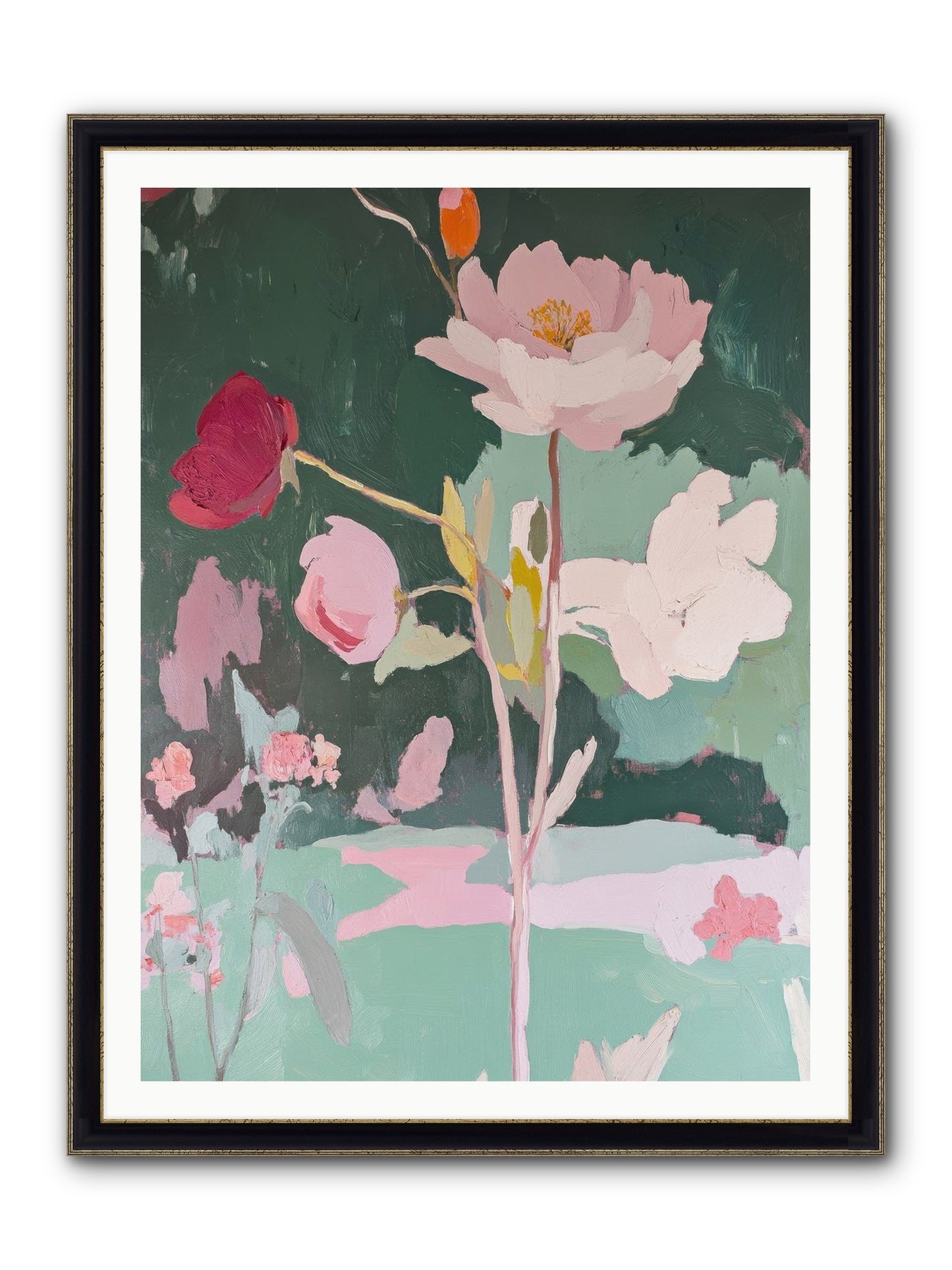 Petals In Pirouette Framed Print - Black & Gold 36x48