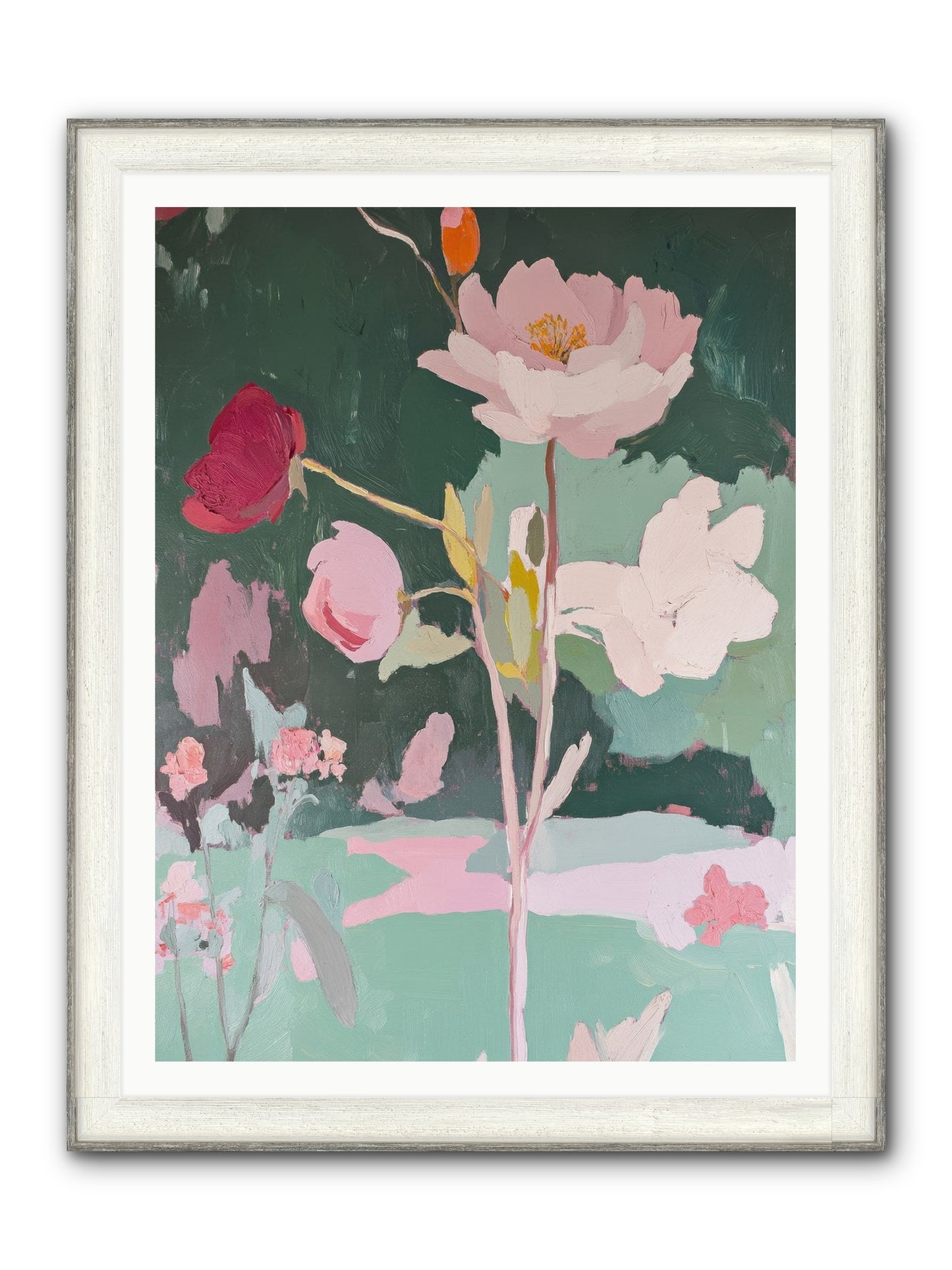 Petals In Pirouette Framed Print - Driftwood White 36x48