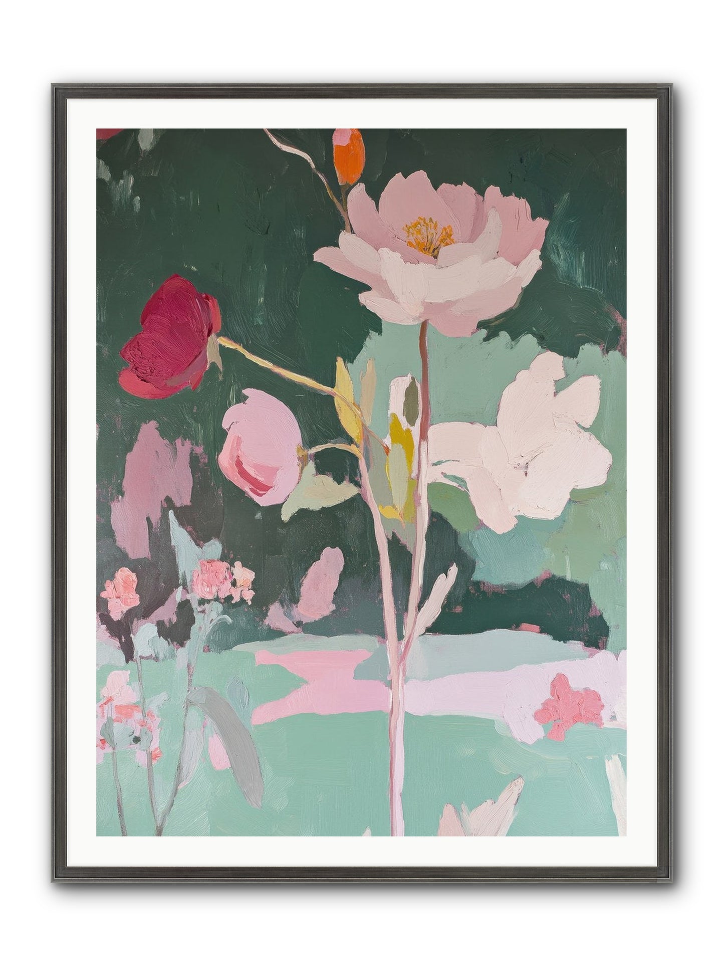 Petals In Pirouette Framed Print - Slimwoods Black/Silver 36x48