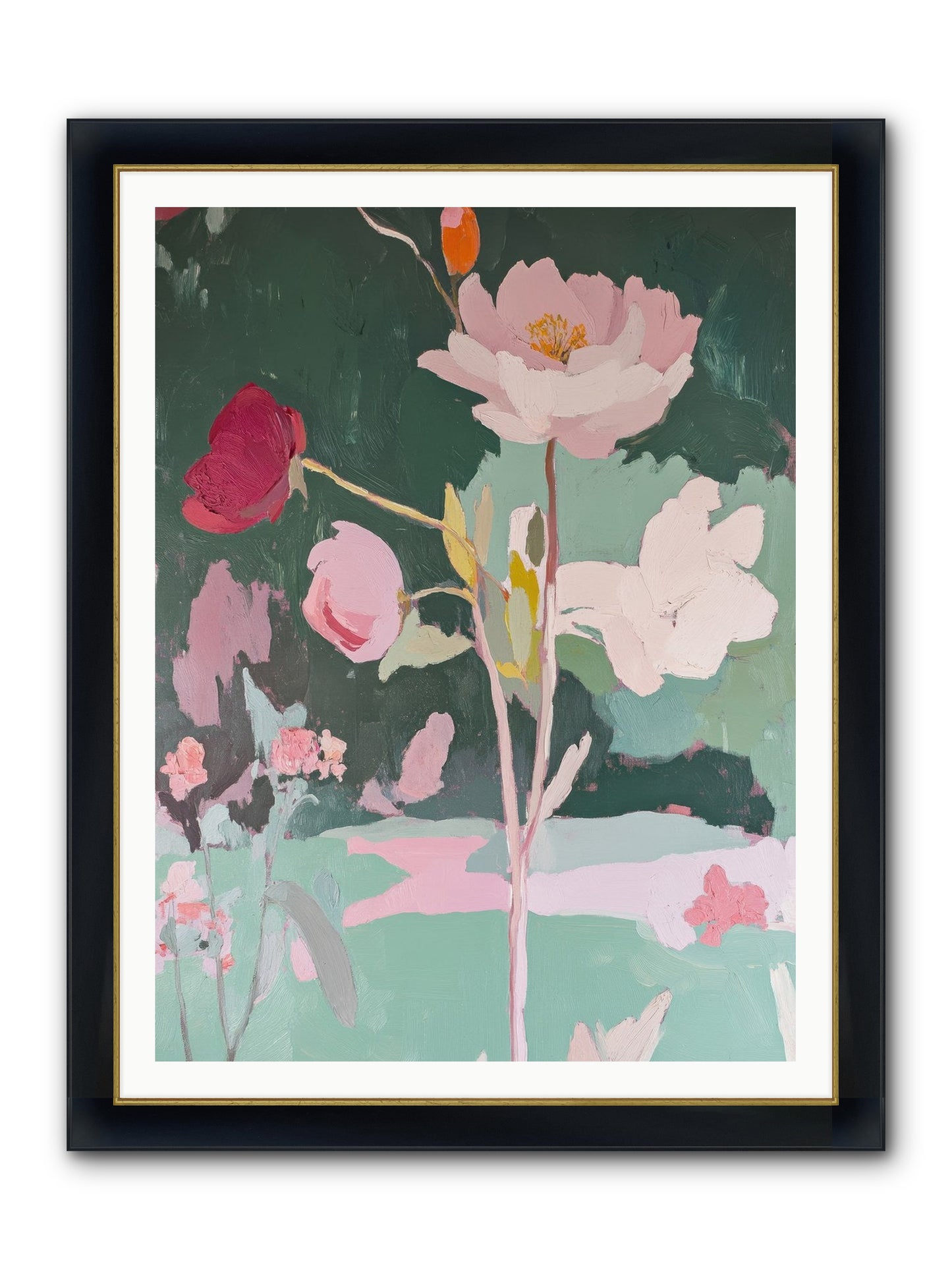 Petals In Pirouette Framed Print - Wide Black w/Gold 36x48