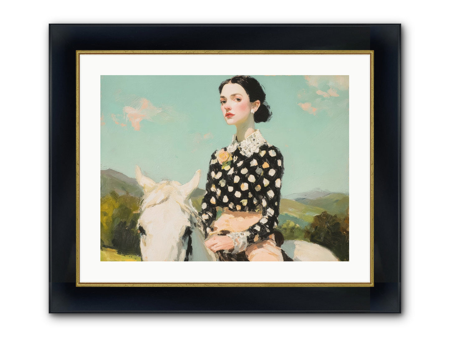 Petals Under Hooves Framed Print - Wide Black w/Gold 24x18