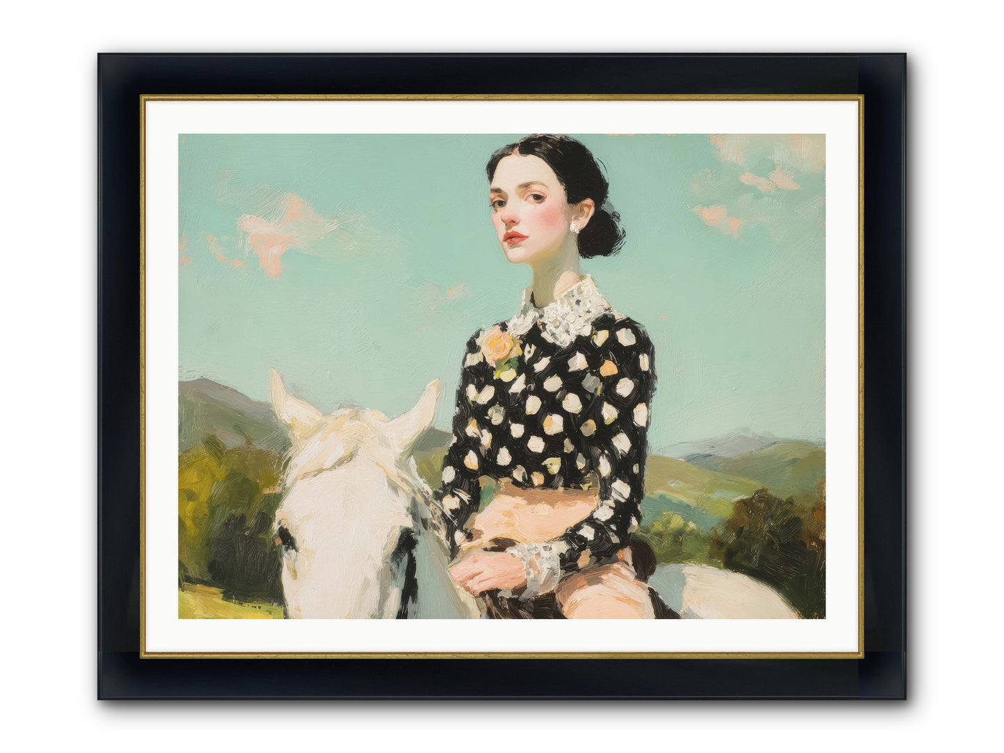 Petals Under Hooves Framed Print - Wide Black w/Gold 40x30