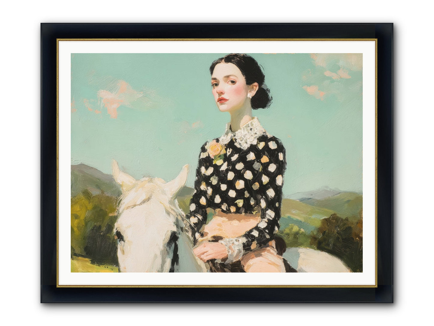Petals Under Hooves Framed Print - Wide Black w/Gold 48x36