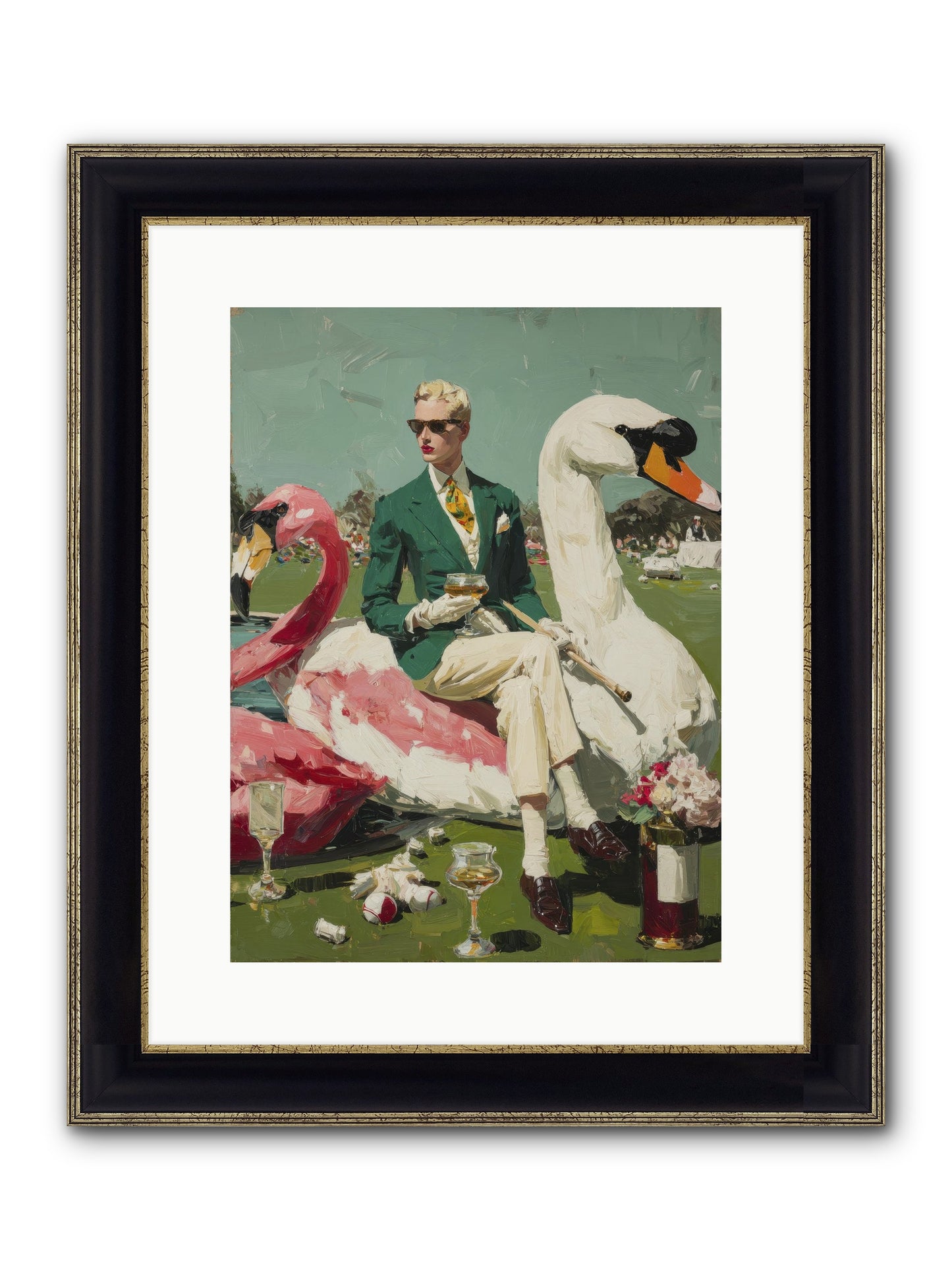 Picnic At The Embassy Framed Print - Black & Gold 12x16