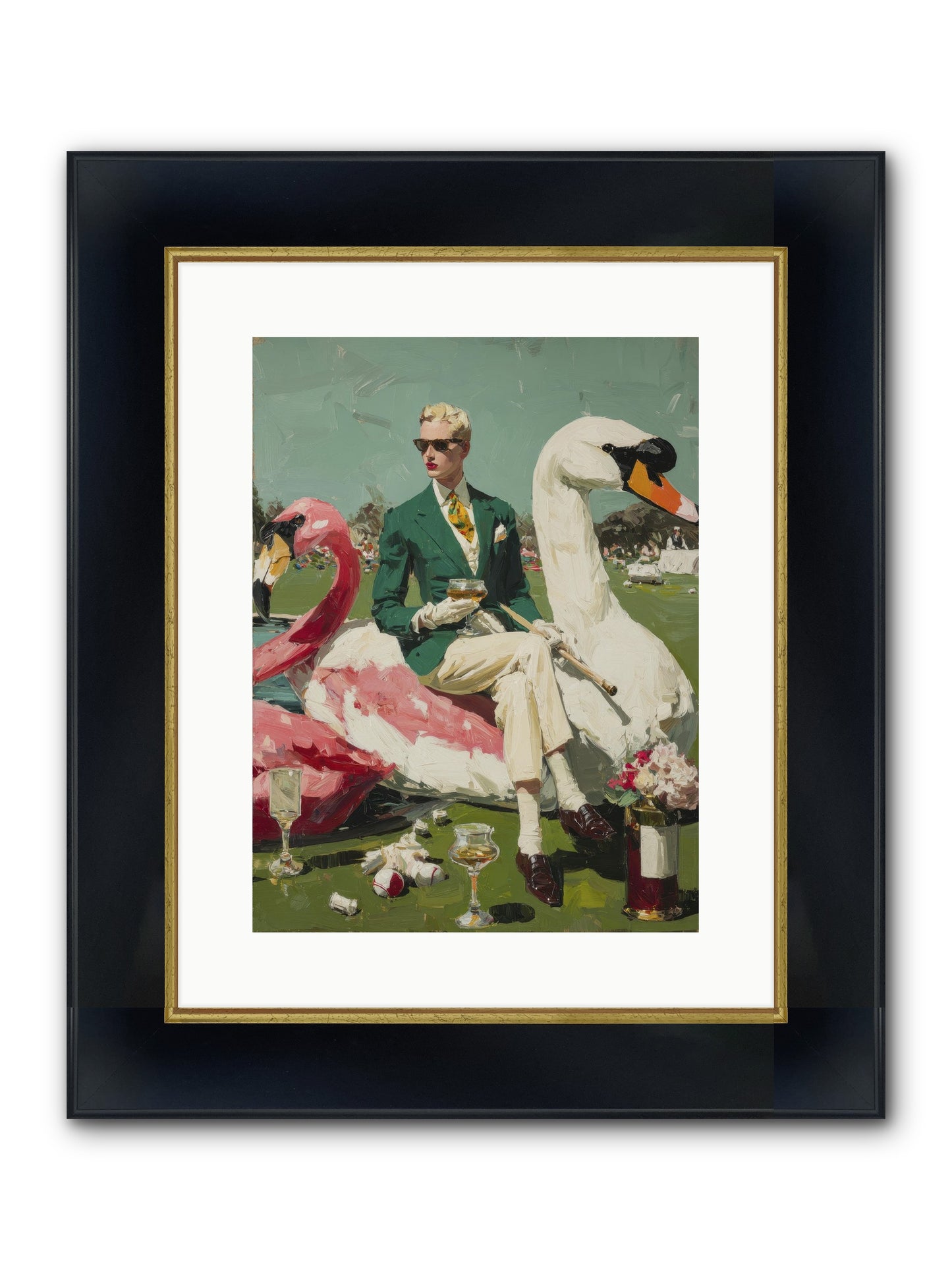 Picnic At The Embassy Framed Print - Wide Black w/Gold 12x16