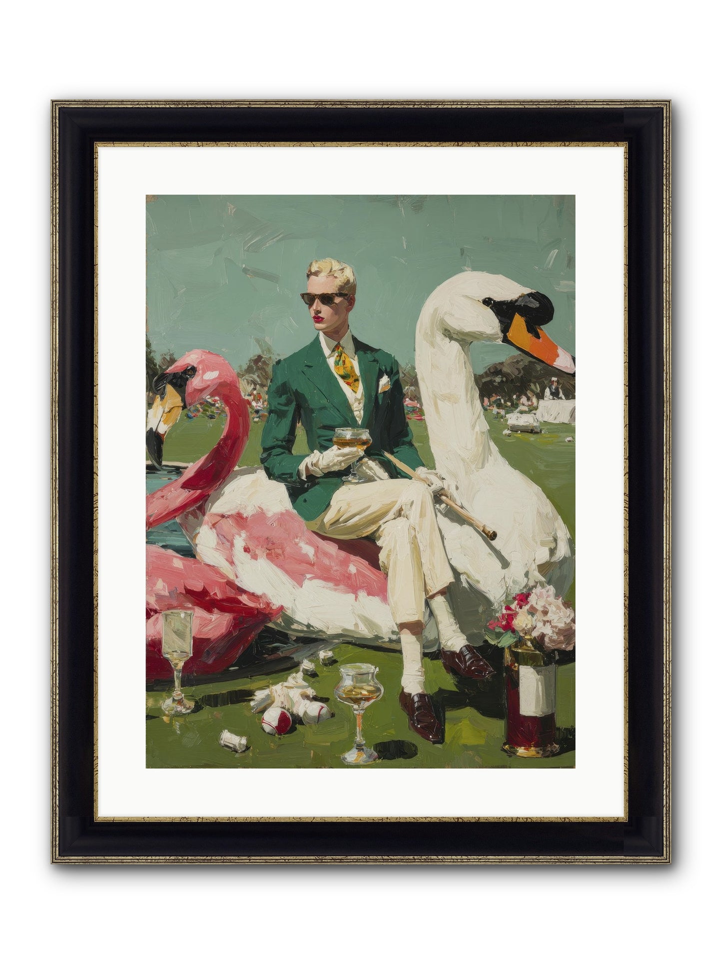 Picnic At The Embassy Framed Print - Black & Gold 18x24