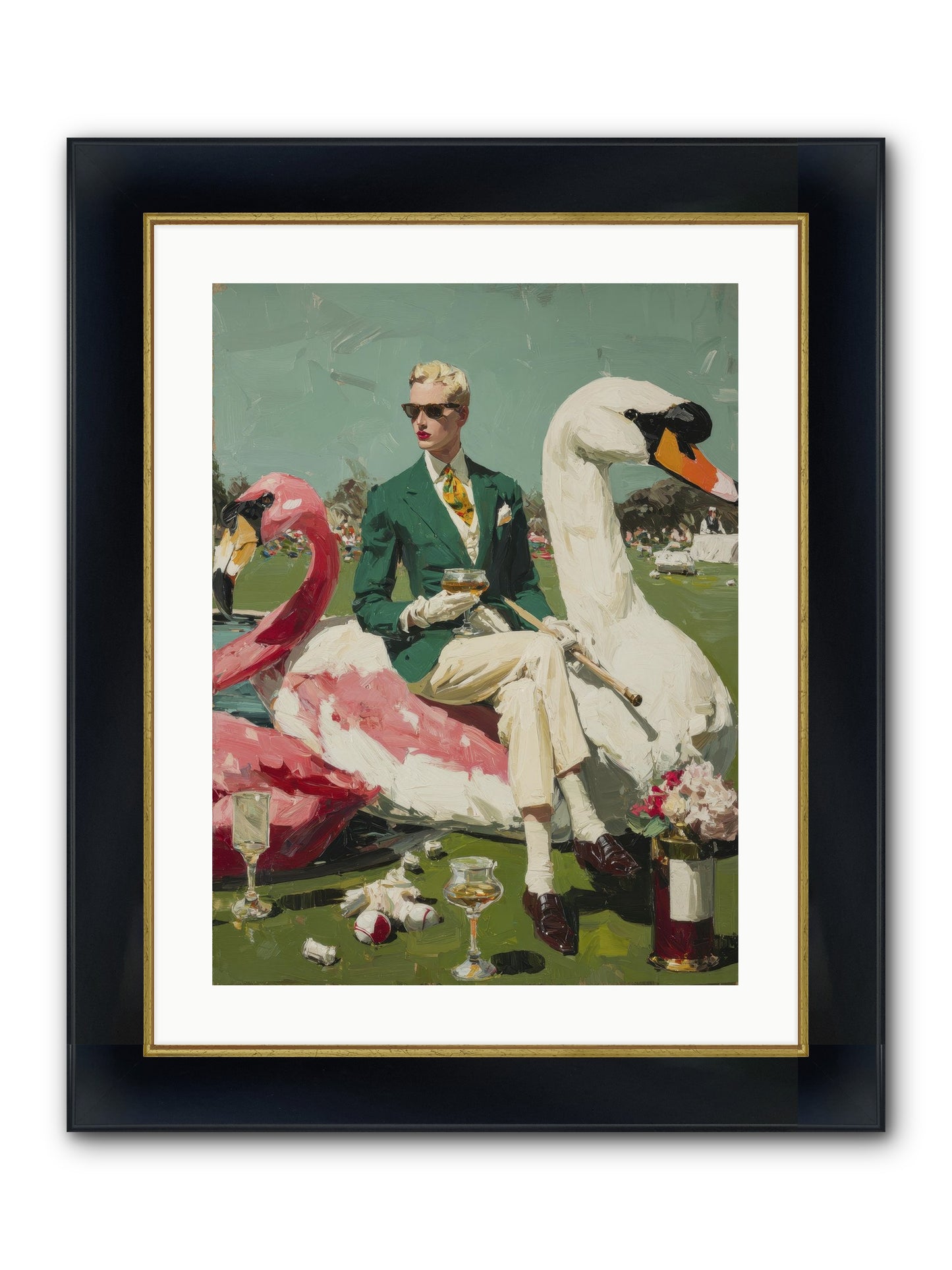 Picnic At The Embassy Framed Print - Wide Black w/Gold 18x24