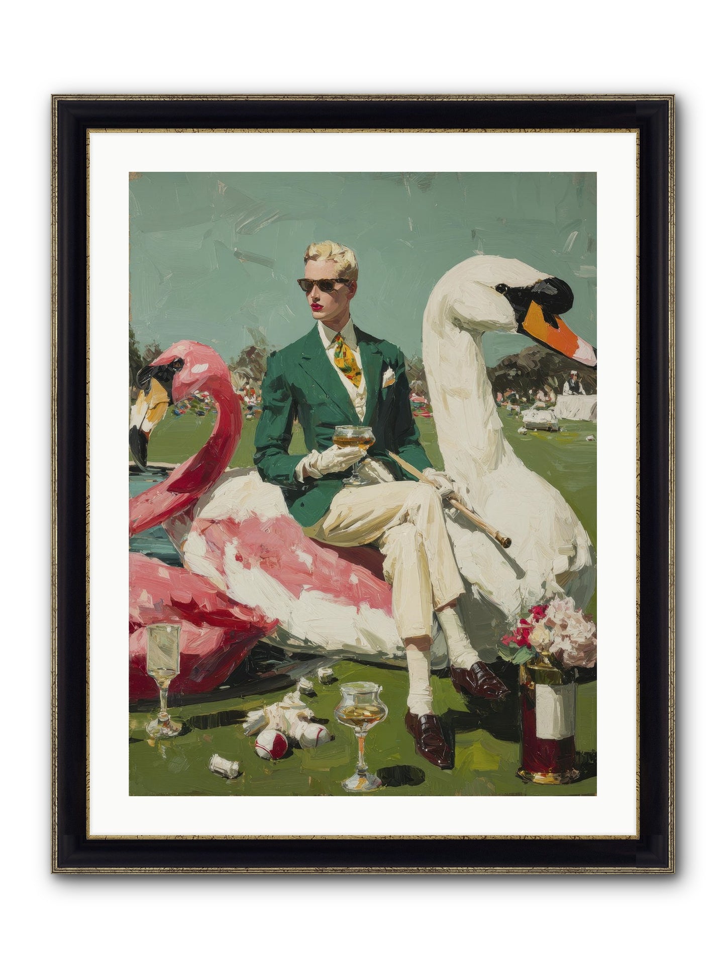 Picnic At The Embassy Framed Print - Black & Gold 24x32