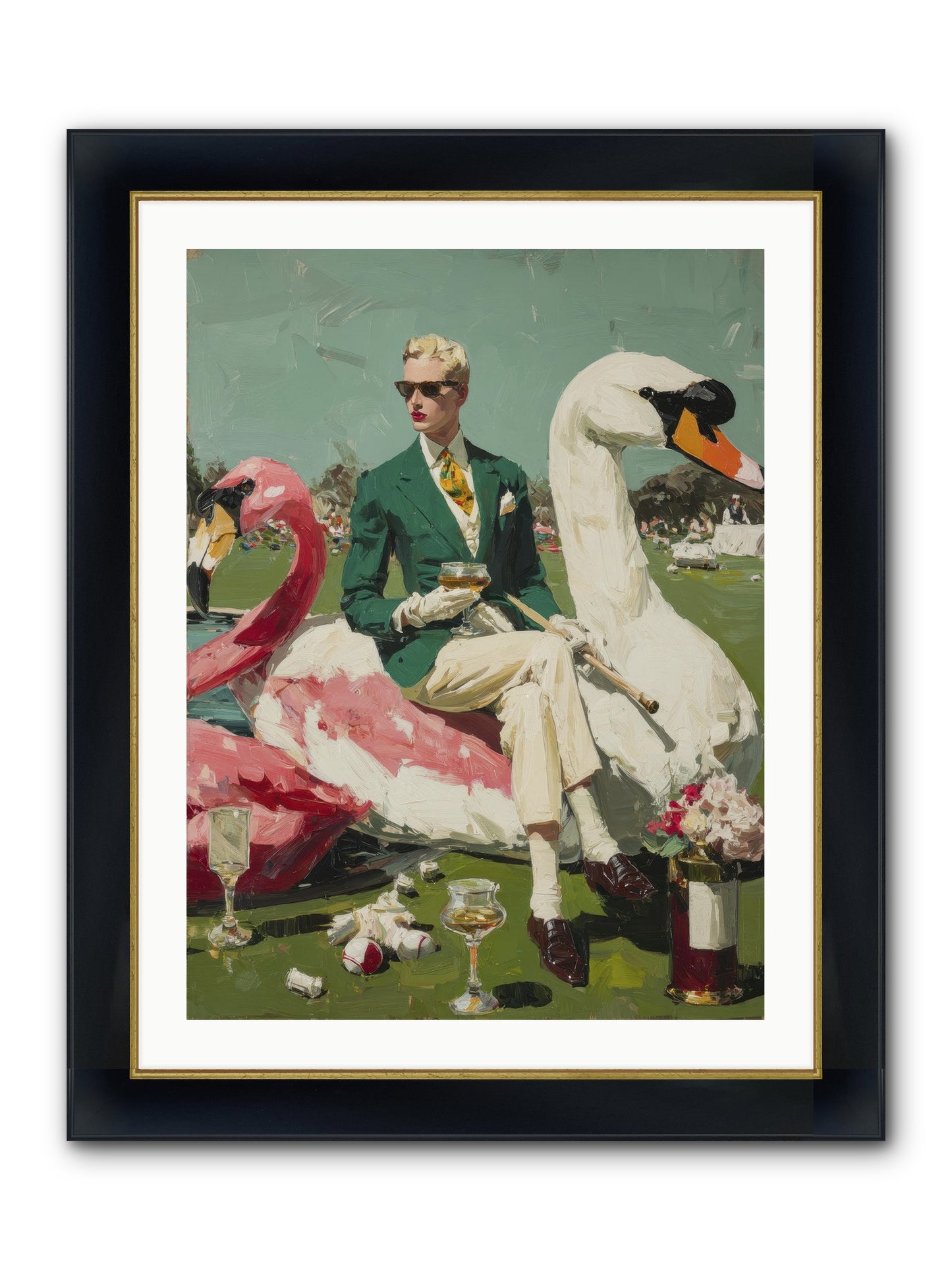 Picnic At The Embassy Framed Print - Wide Black w/Gold 24x32