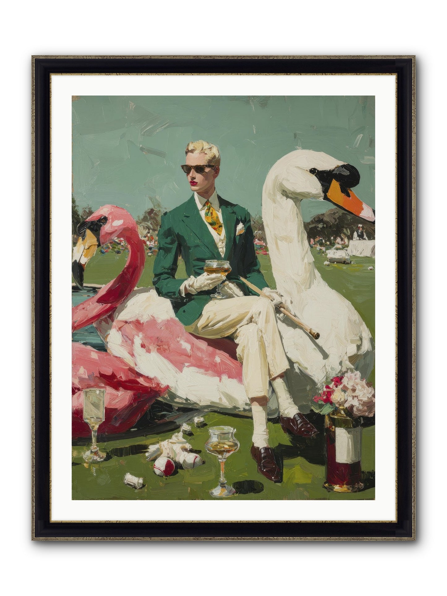 Picnic At The Embassy Framed Print - Black & Gold 30x40