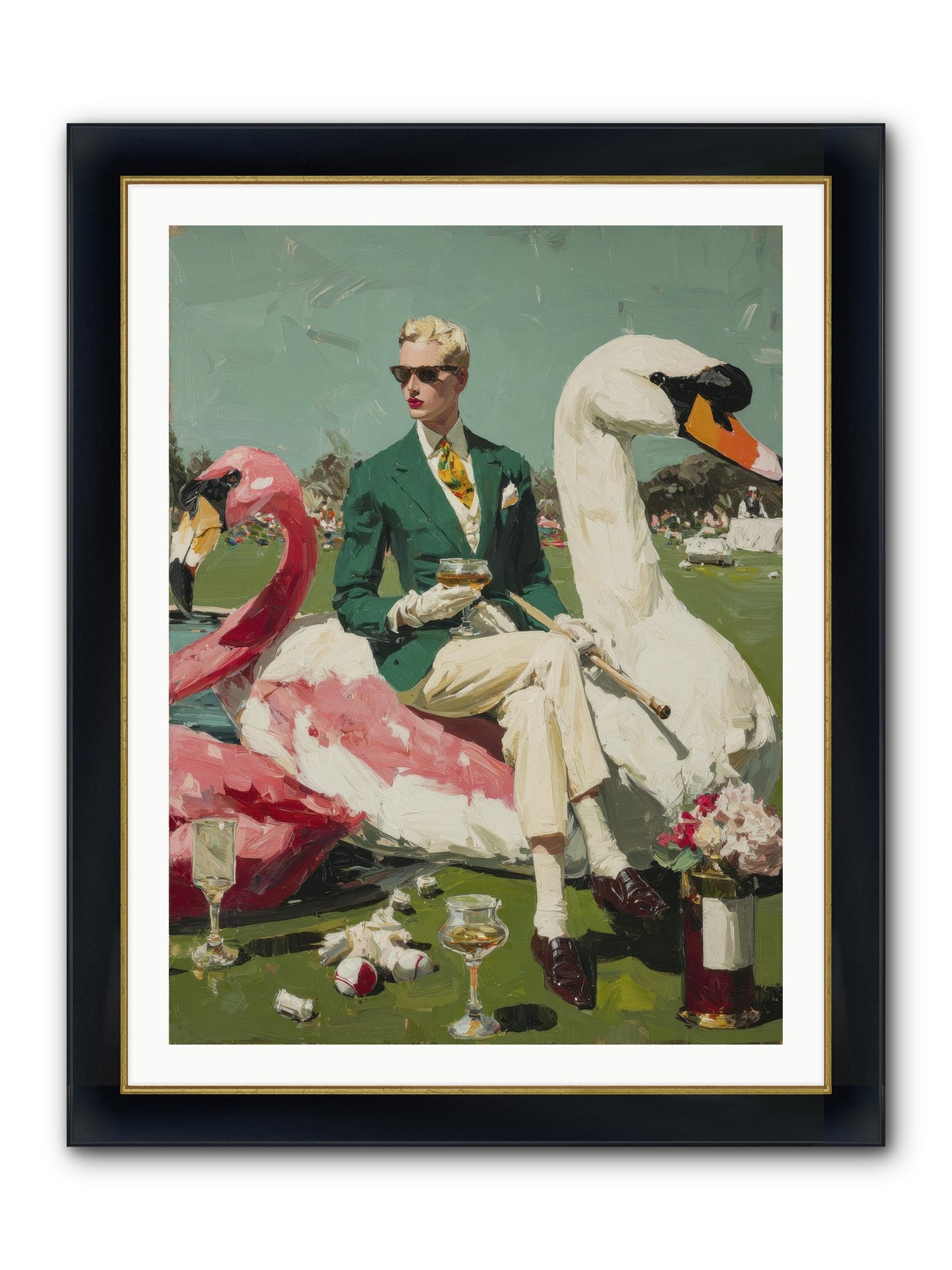 Picnic At The Embassy Framed Print - Wide Black w/Gold 30x40