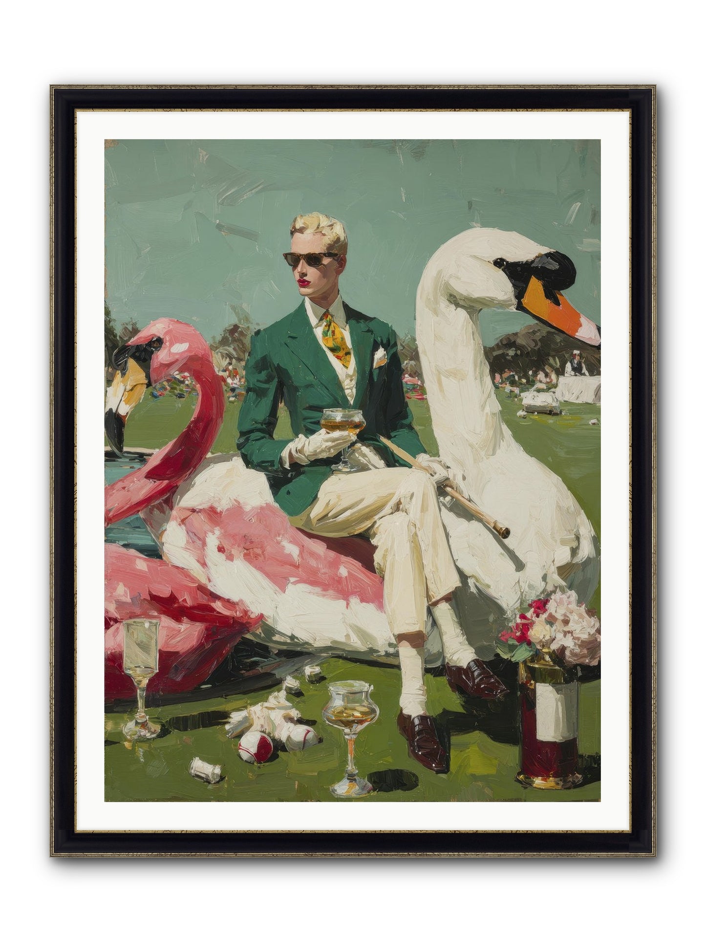 Picnic At The Embassy Framed Print - Black & Gold 36x48