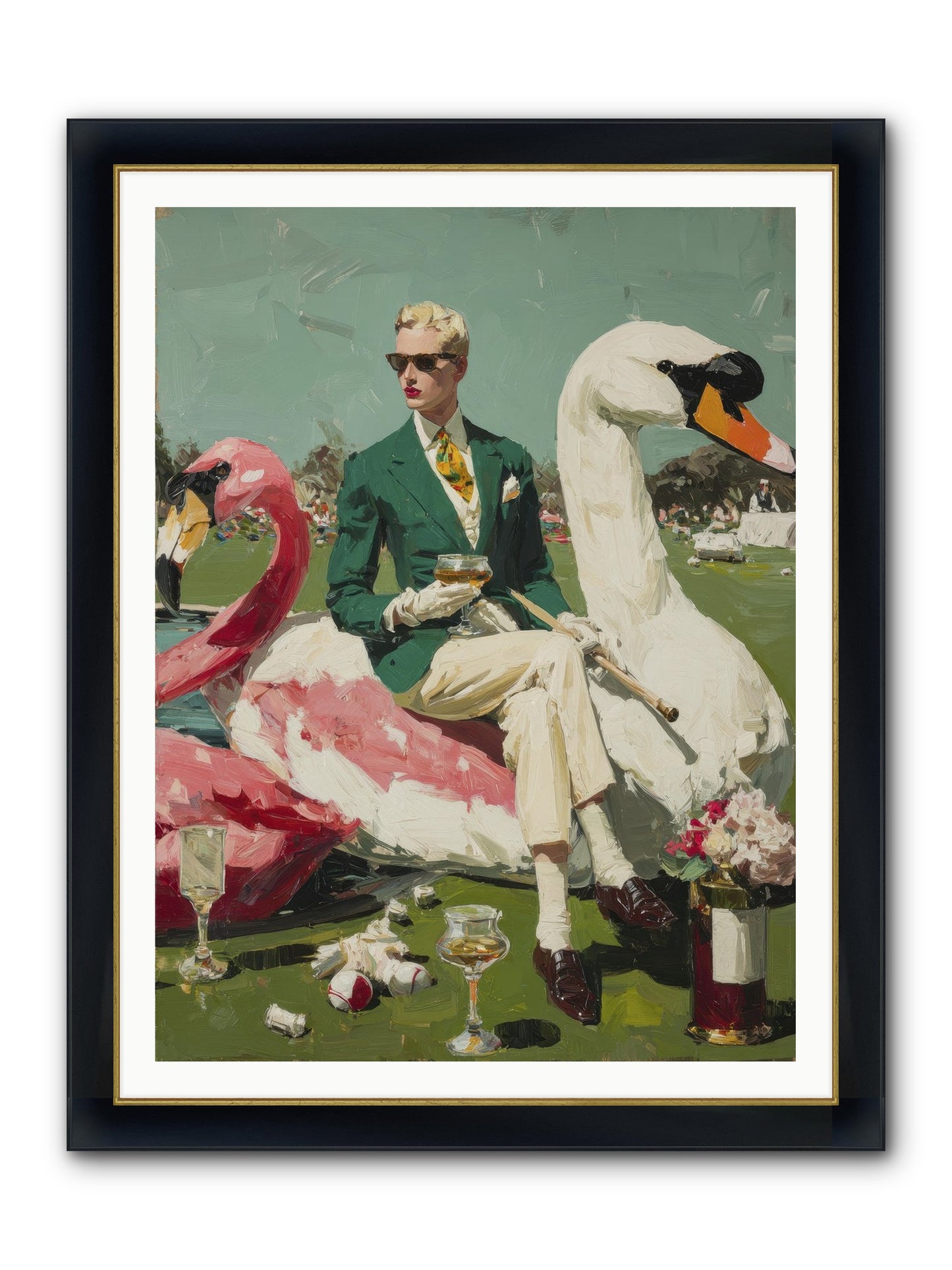 Picnic At The Embassy Framed Print - Wide Black w/Gold 36x48