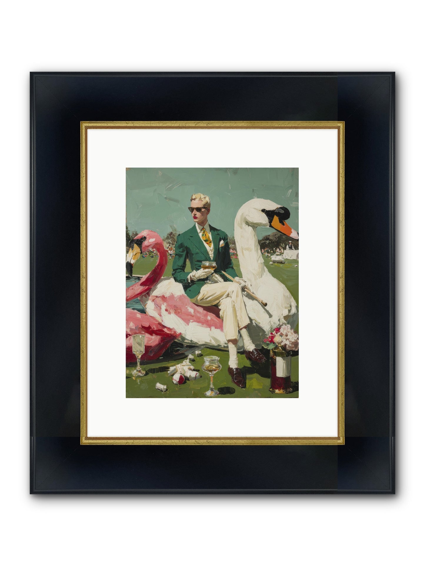 Picnic At The Embassy Framed Print - Wide Black w/Gold 9x12