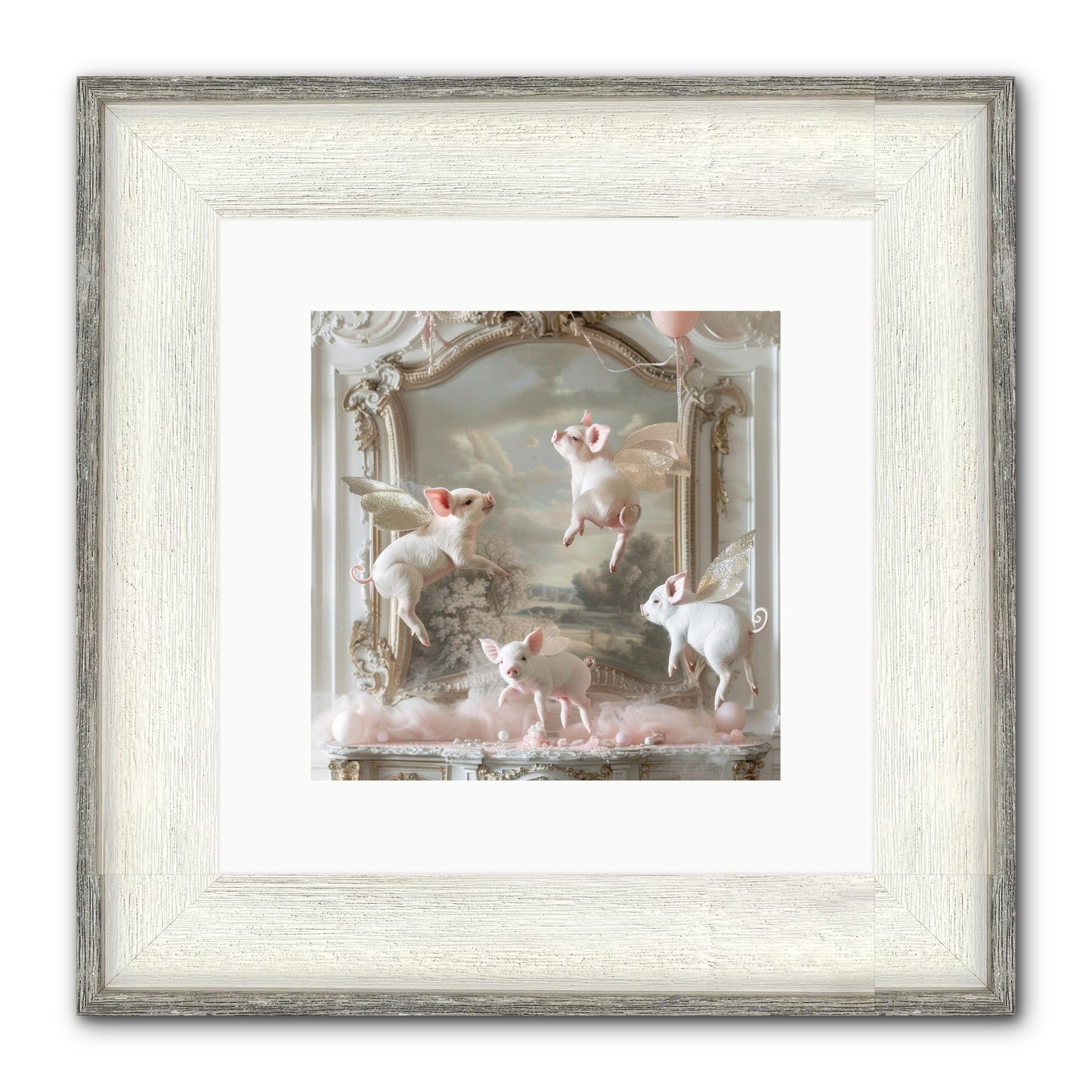 Piglets Pirouette Framed Print - Driftwood White 10x10
