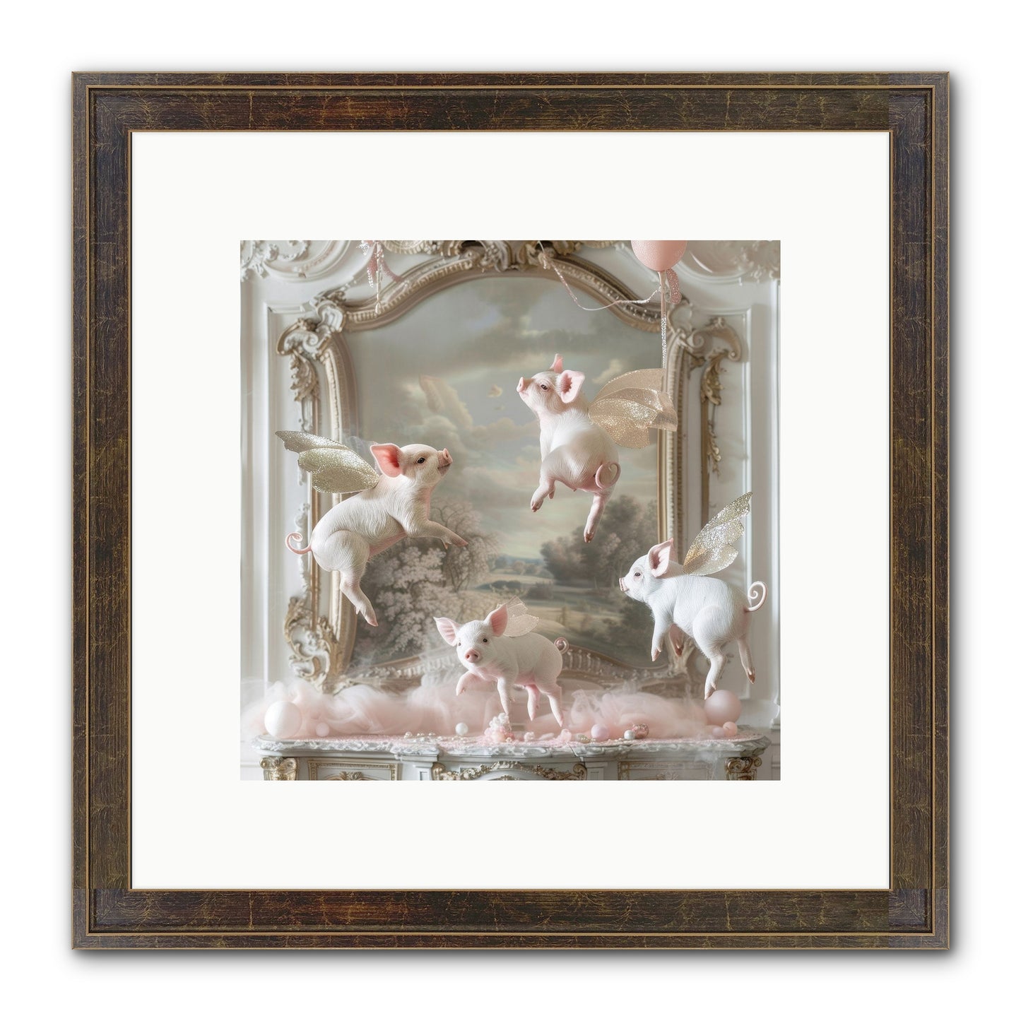 Piglets Pirouette Framed Print - Slimwoods Black/Gold 10x10
