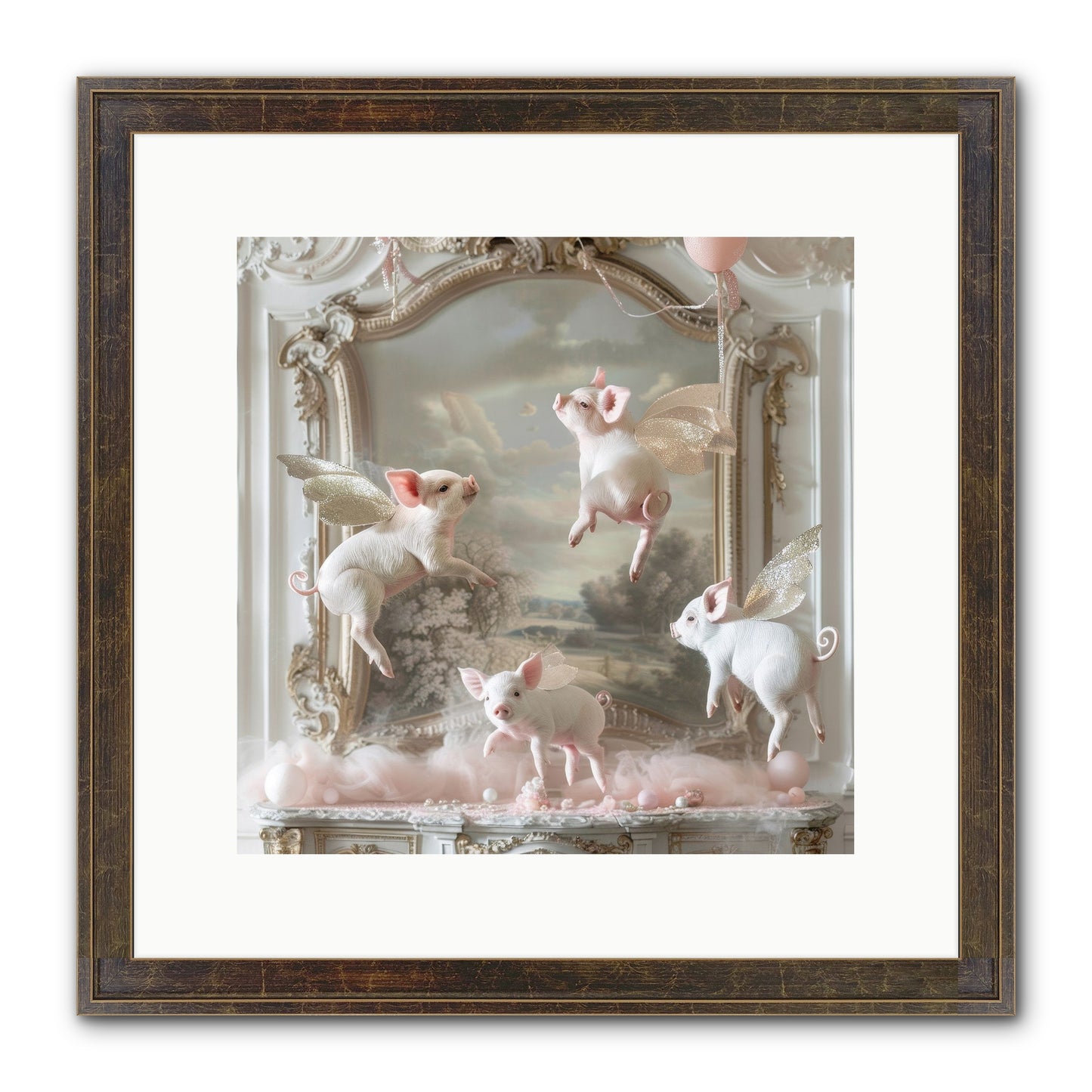 Piglets Pirouette Framed Print - Slimwoods Black/Gold 12x12