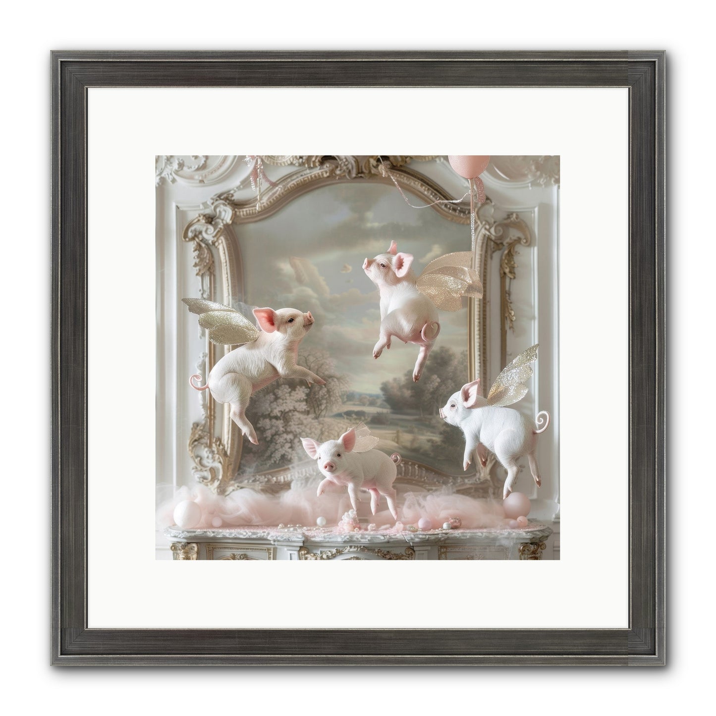 Piglets Pirouette Framed Print - Slimwoods Black/Silver 12x12