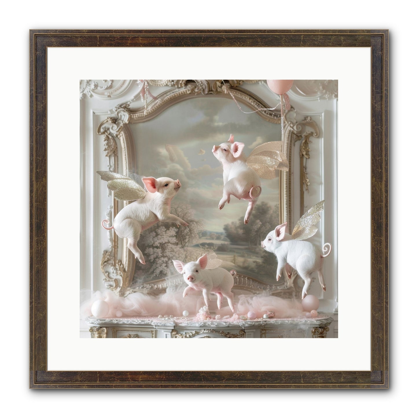 Piglets Pirouette Framed Print - Slimwoods Black/Gold 16x16