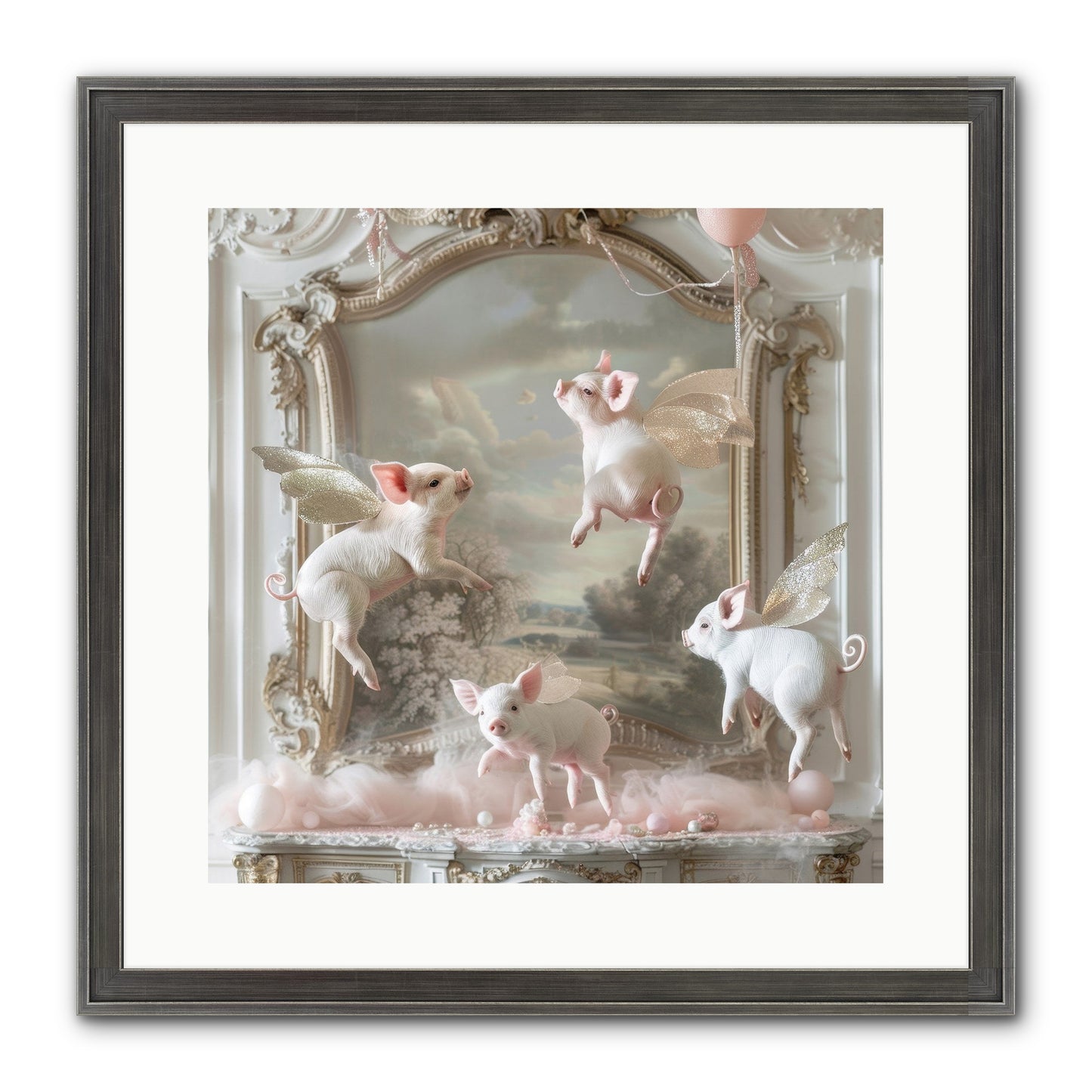Piglets Pirouette Framed Print - Slimwoods Black/Silver 16x16
