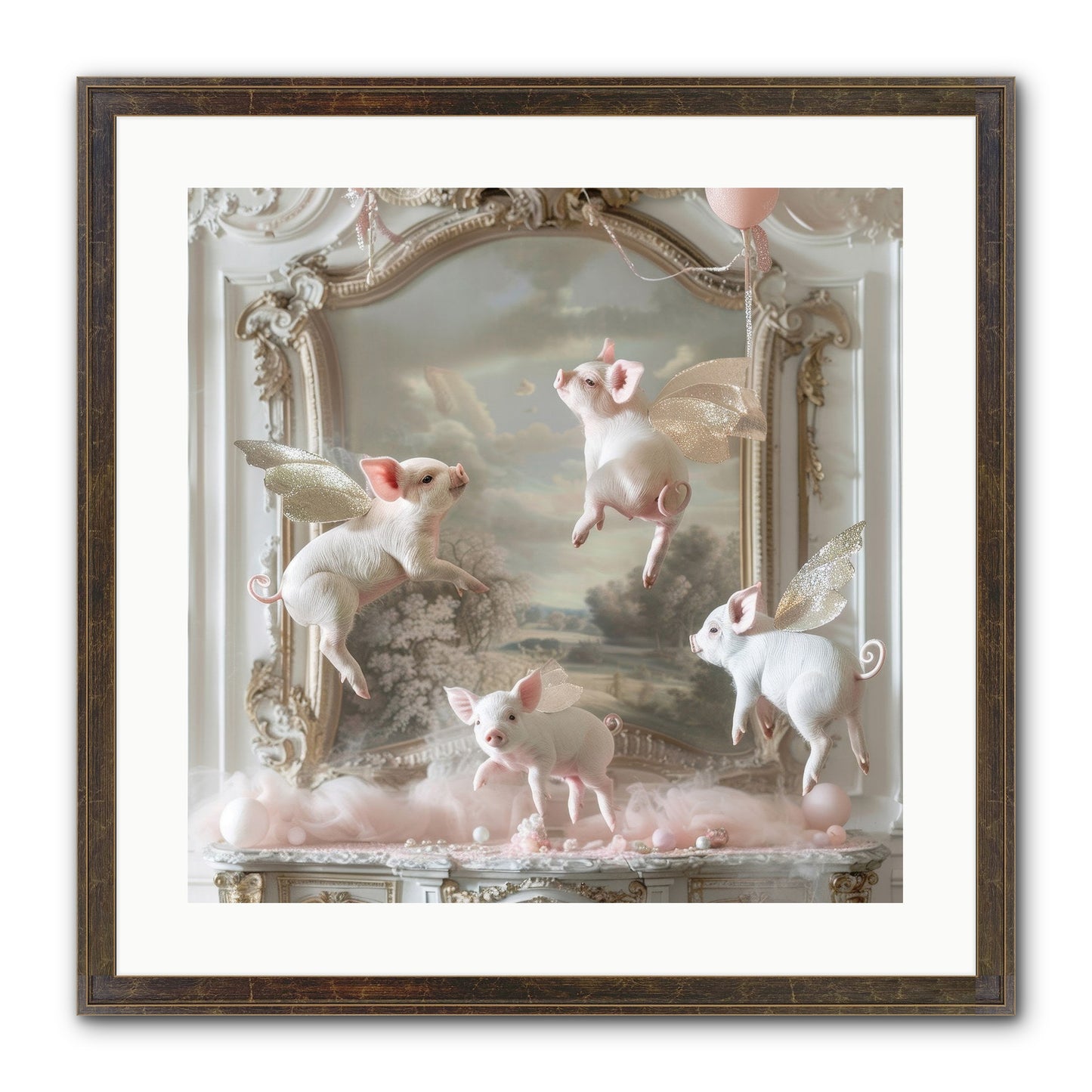 Piglets Pirouette Framed Print - Slimwoods Black/Gold 20x20