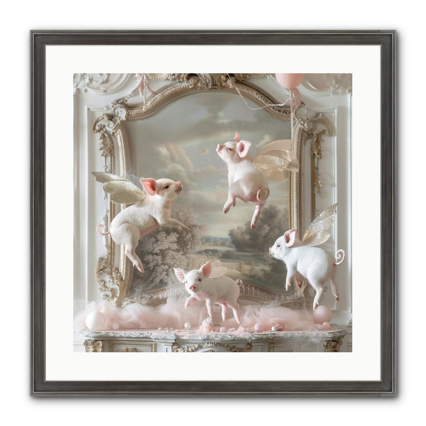 Piglets Pirouette Framed Print - Slimwoods Black/Silver 20x20