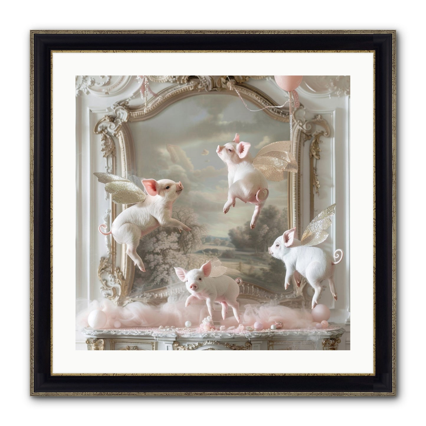 Piglets Pirouette Framed Print - Black & Gold 24x24