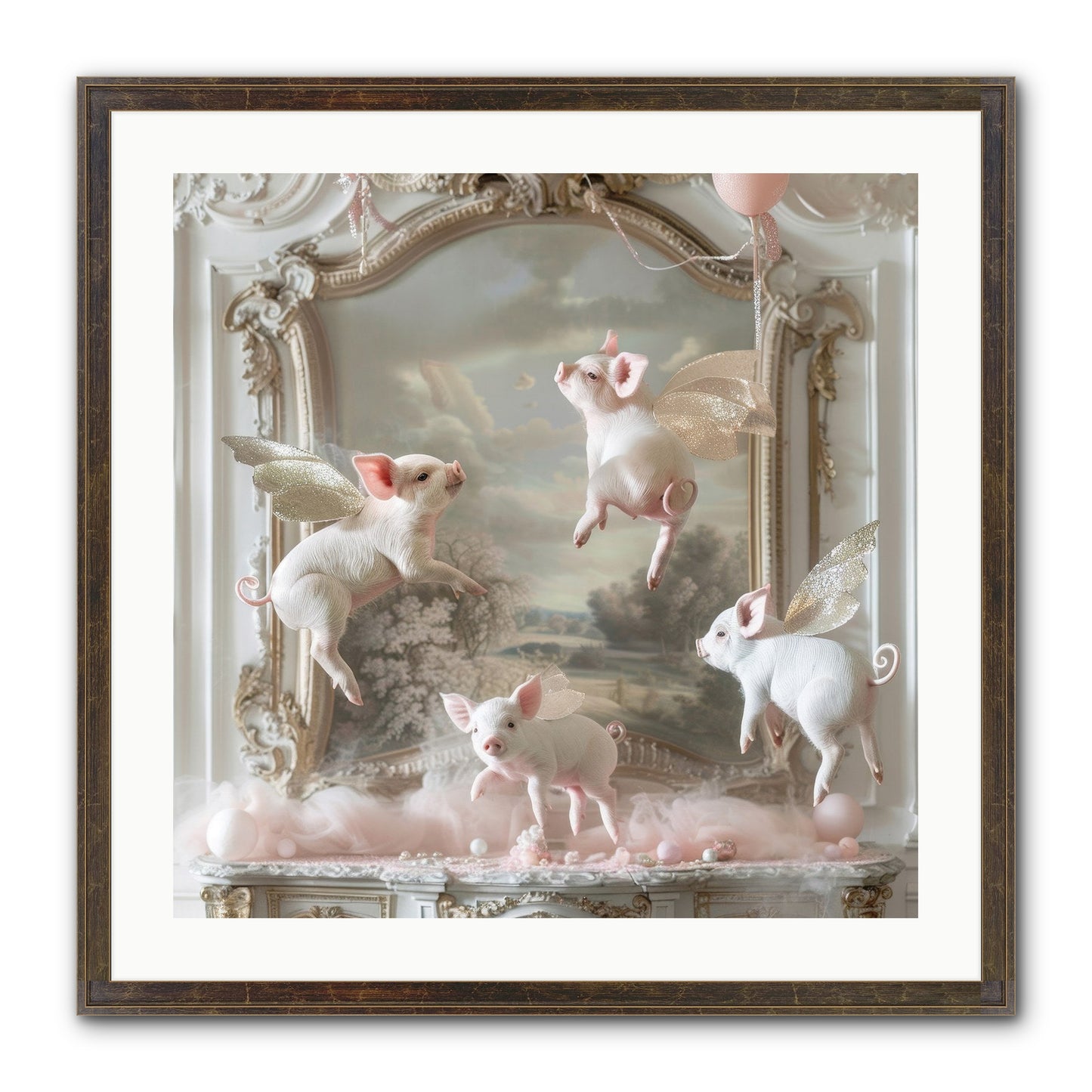 Piglets Pirouette Framed Print - Slimwoods Black/Gold 24x24