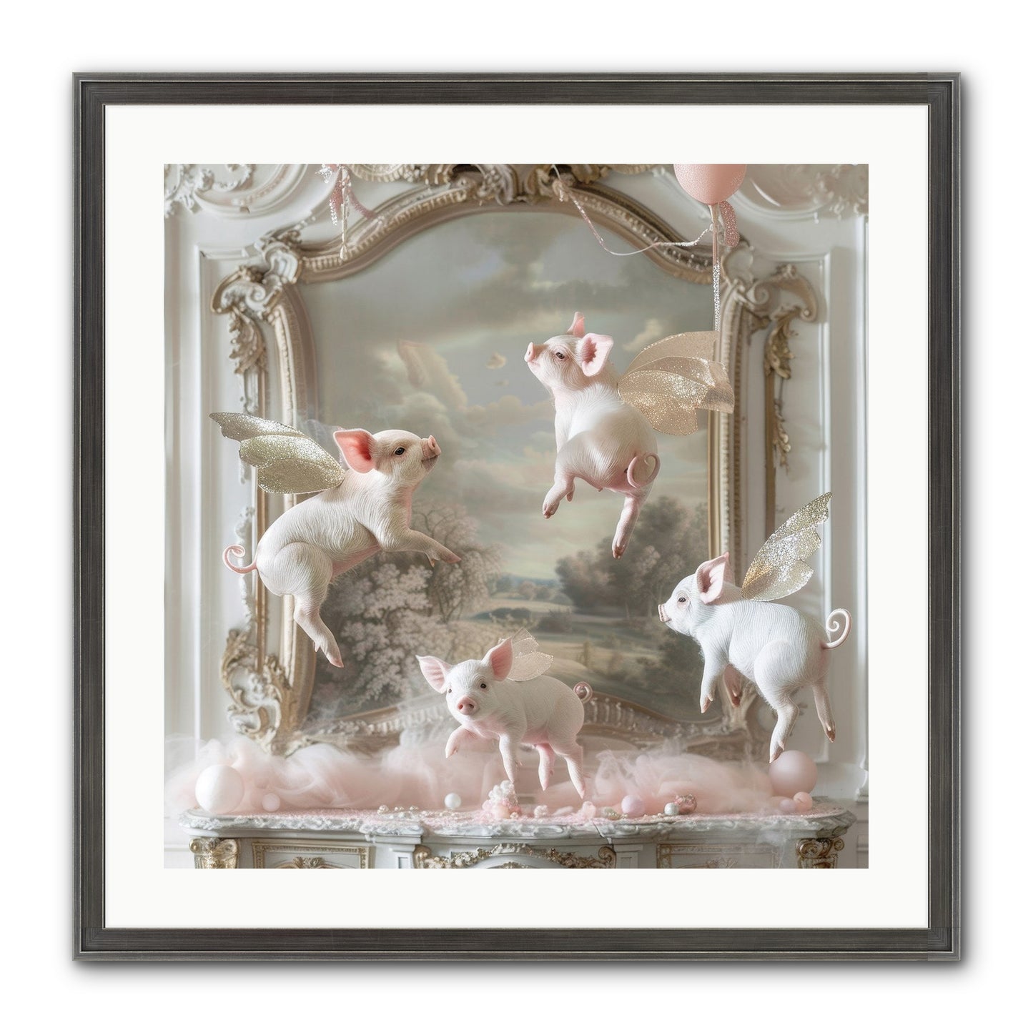 Piglets Pirouette Framed Print - Slimwoods Black/Silver 24x24