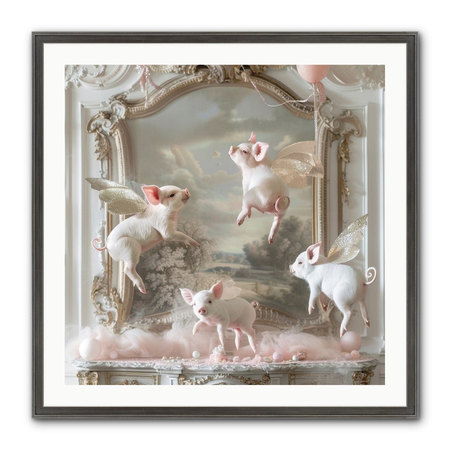 Piglets Pirouette Framed Print - Slimwoods Black/Silver 30x30