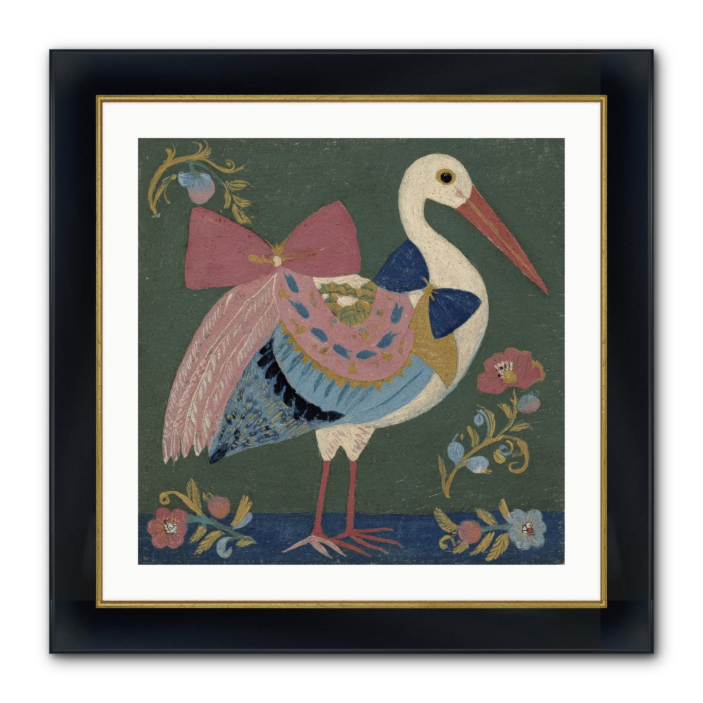 Pink And Blue Secrets Framed Print - Wide Black w/Gold 24x24