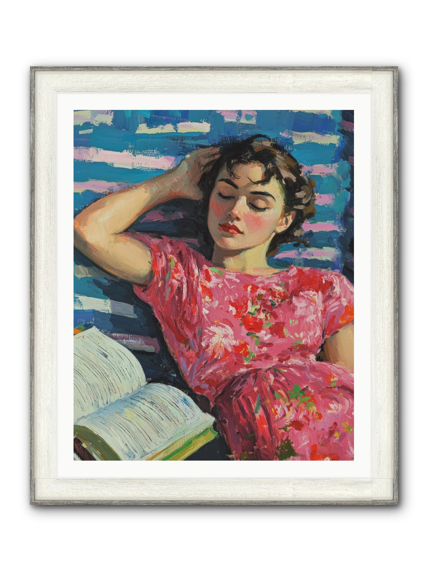 Pink Pages Framed Print - Driftwood White 32x40