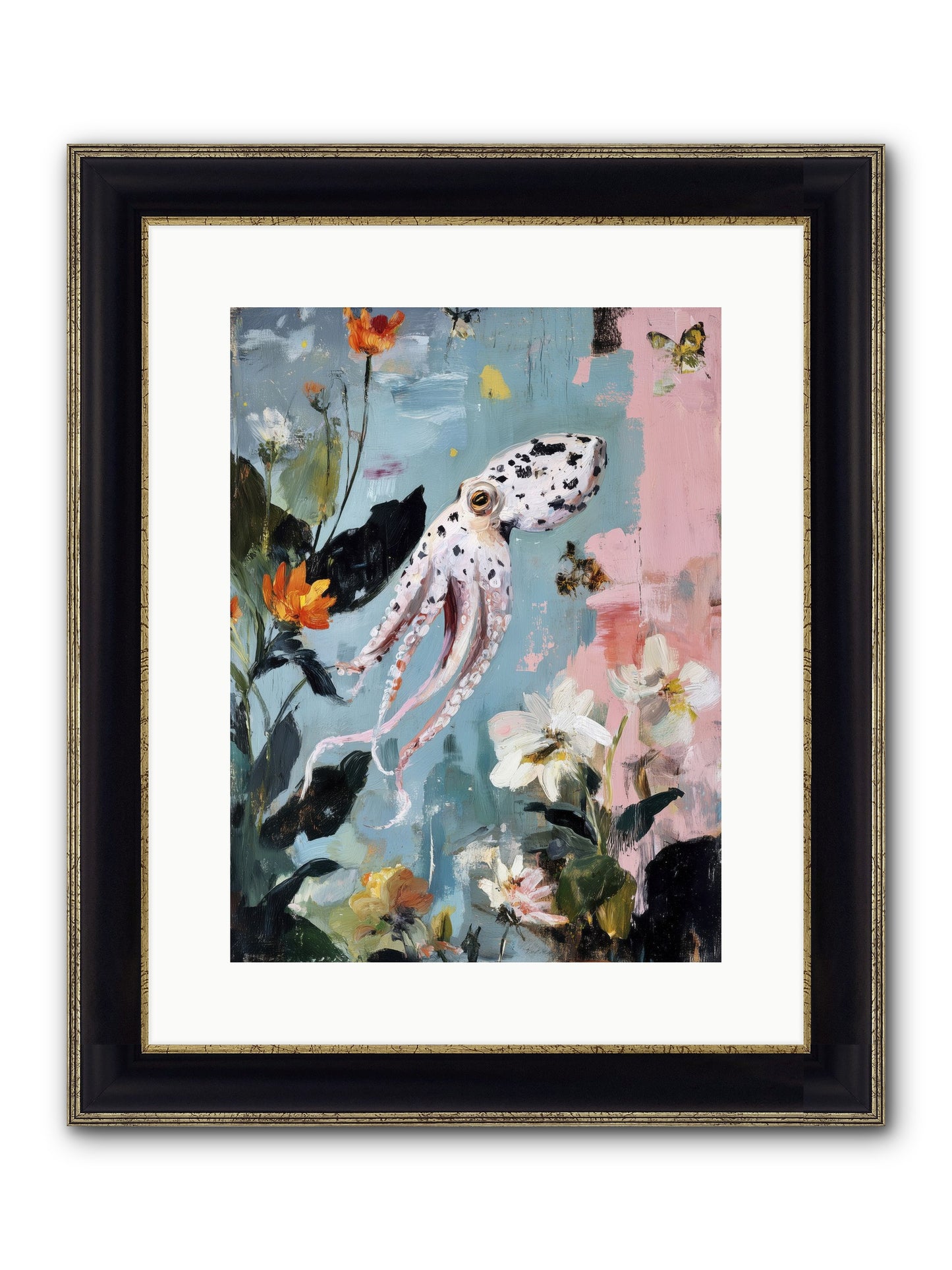 Playing In Blue Framed Print - Black & Gold 12x16