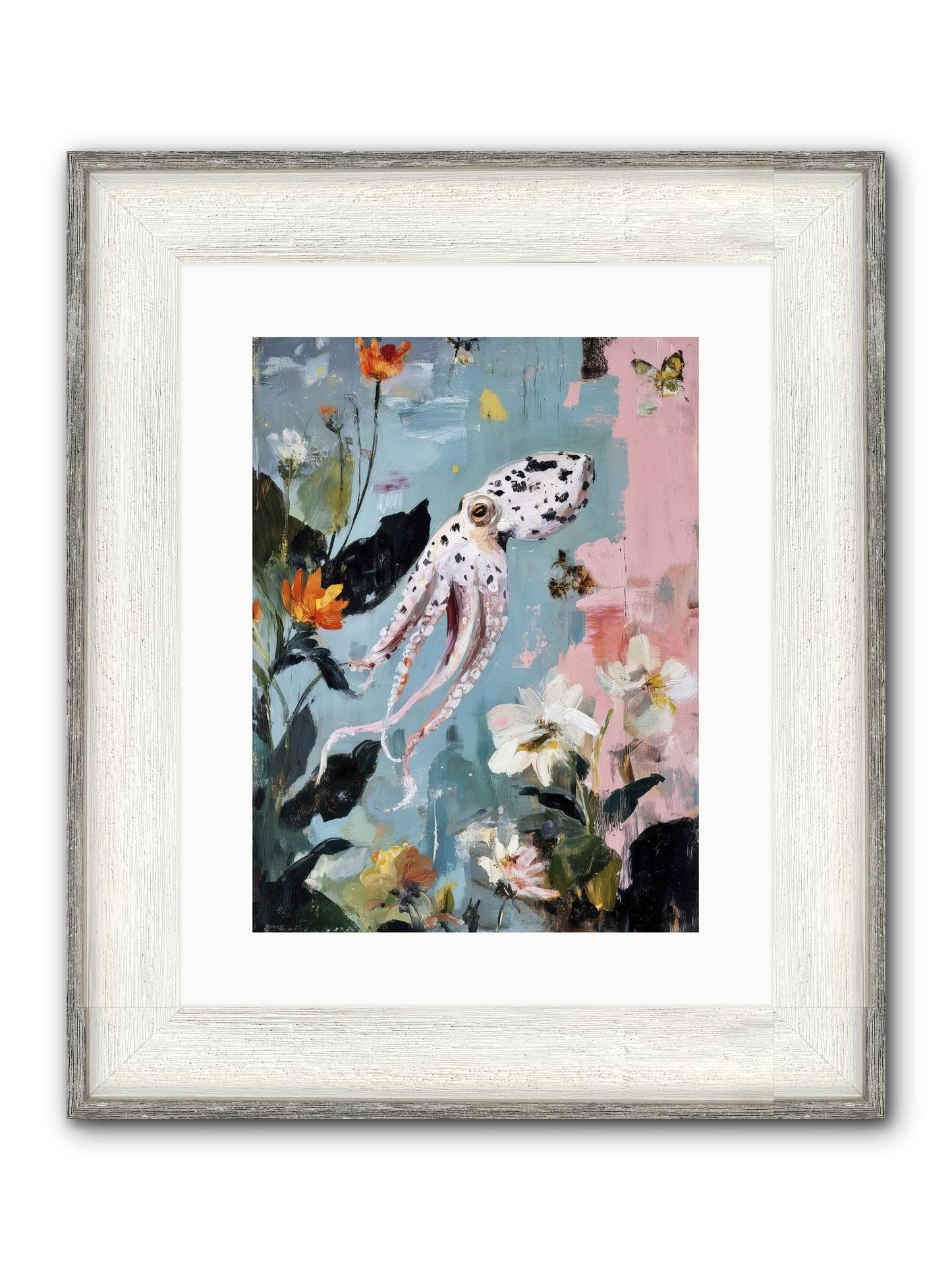 Playing In Blue Framed Print - Driftwood White 12x16