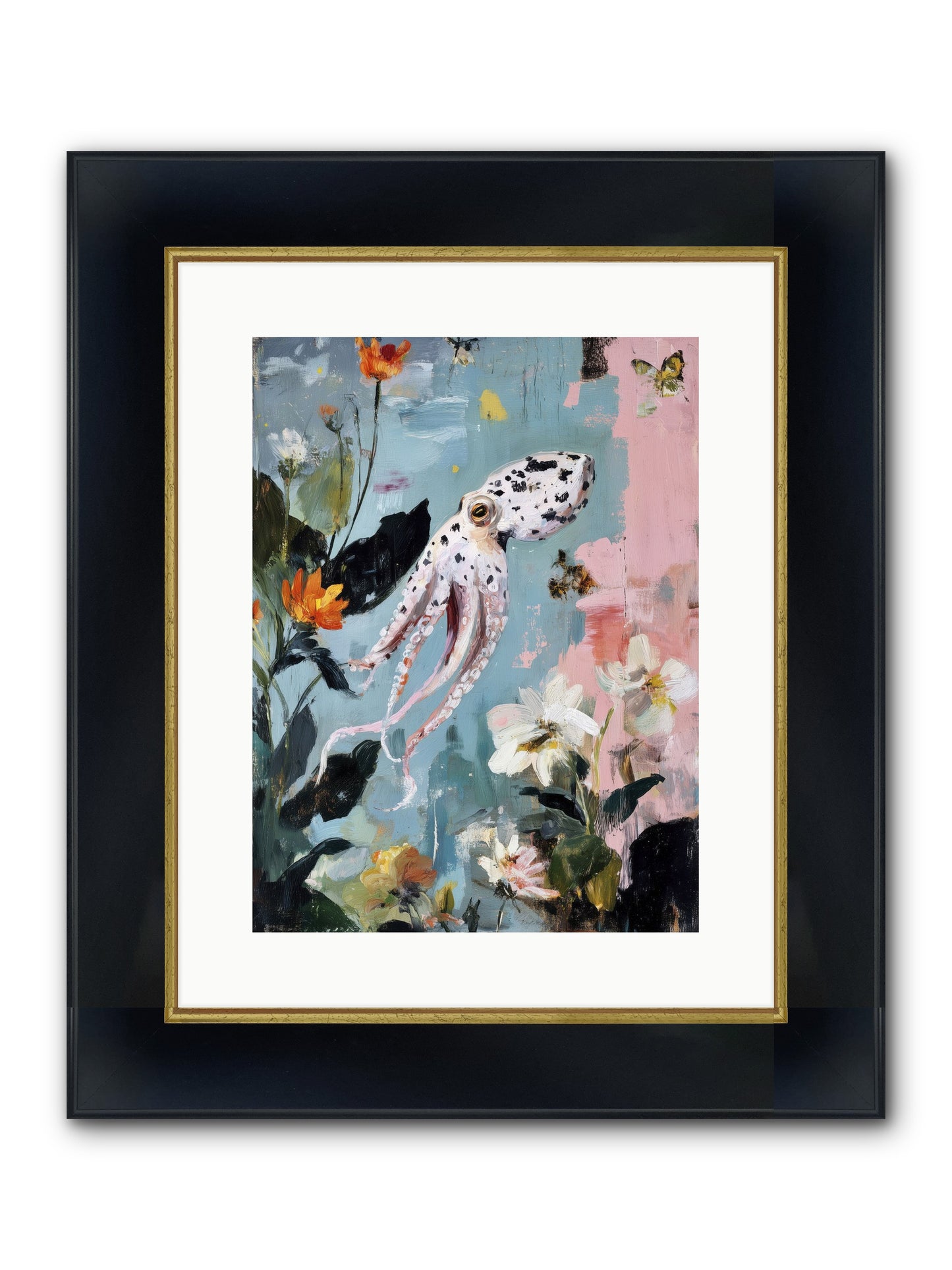 Playing In Blue Framed Print - Wide Black w/Gold 12x16