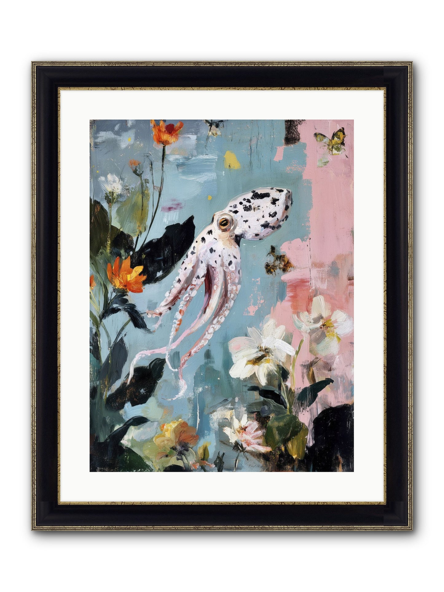 Playing In Blue Framed Print - Black & Gold 18x24