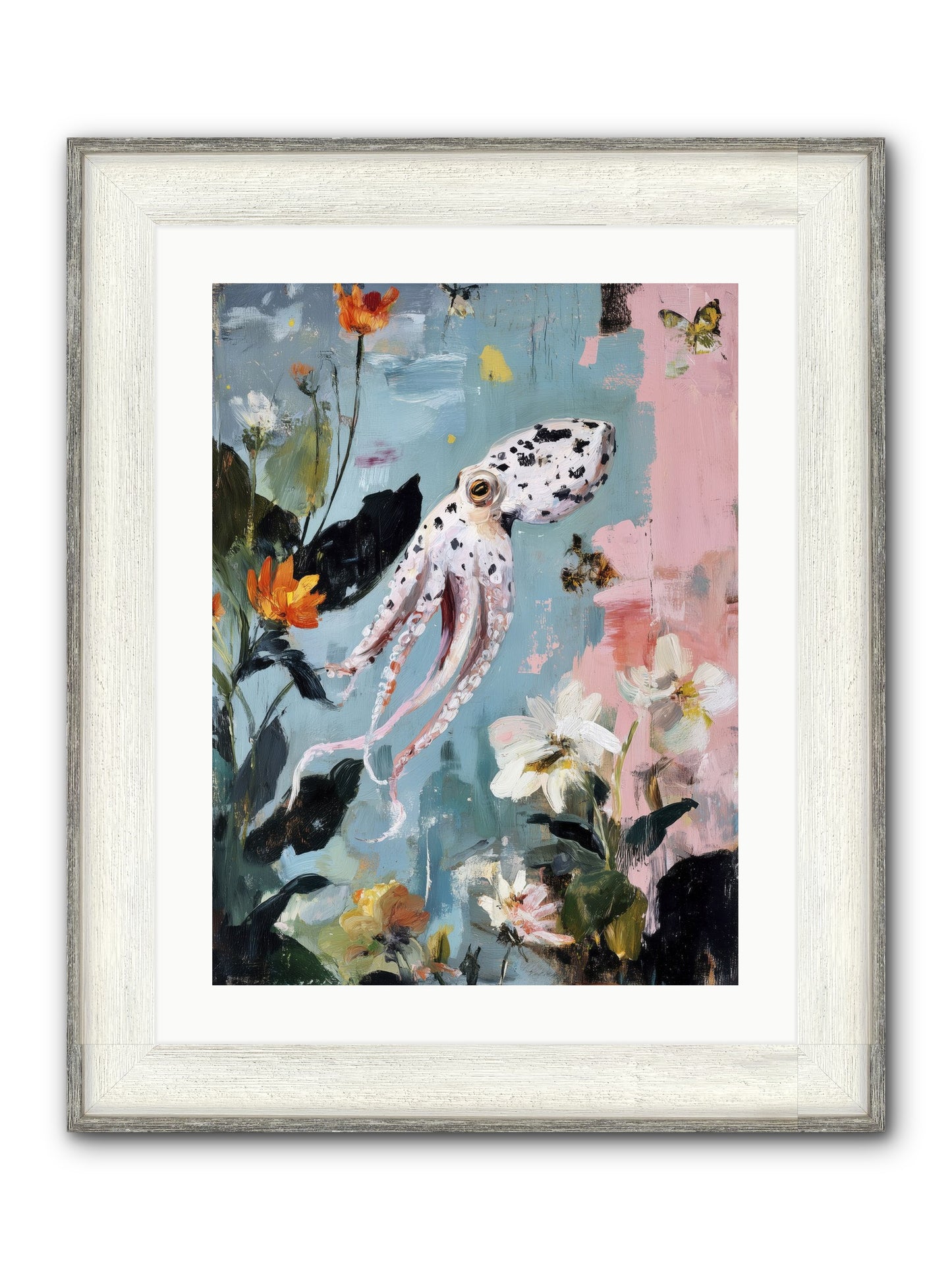 Playing In Blue Framed Print - Driftwood White 18x24