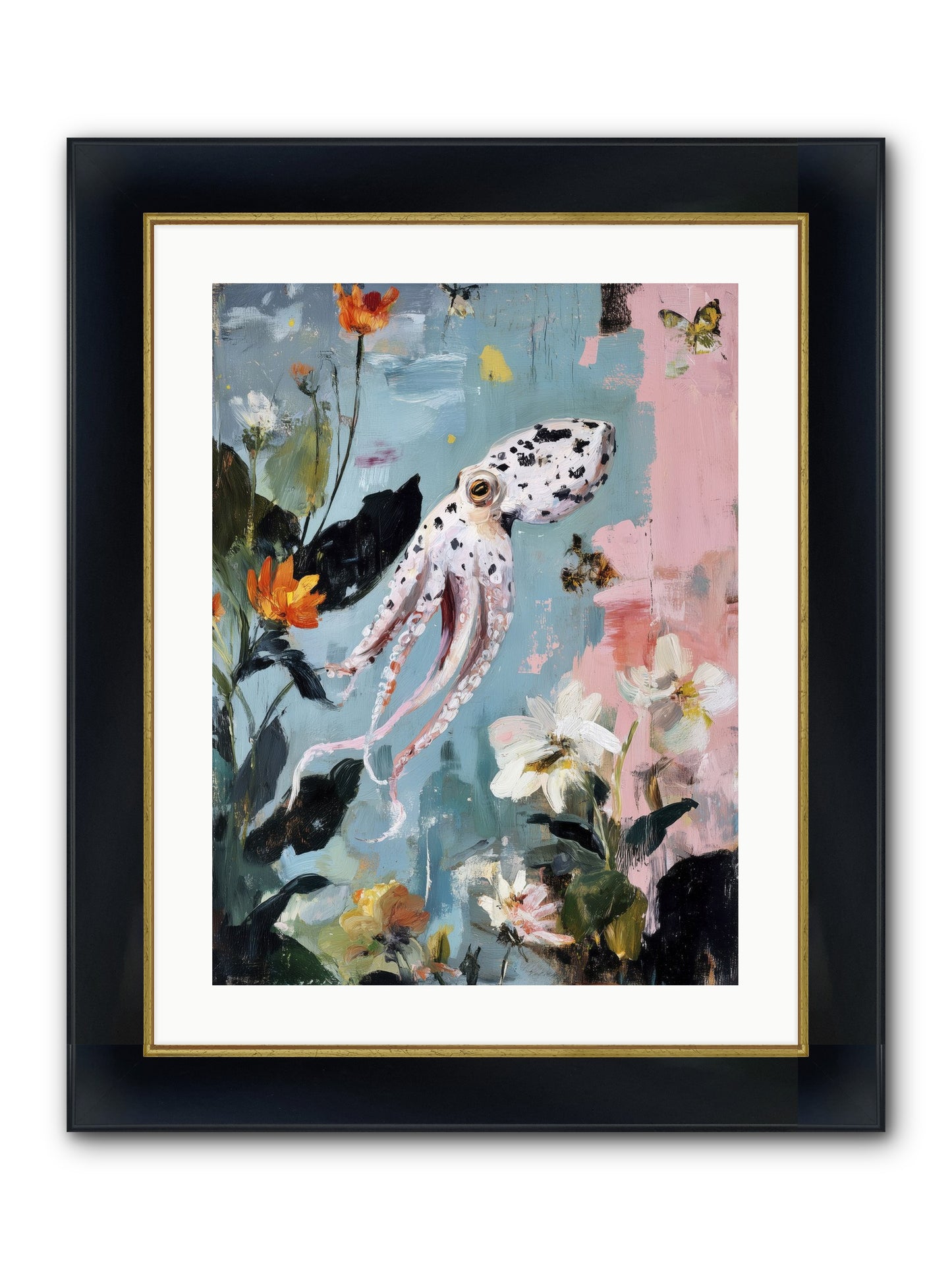 Playing In Blue Framed Print - Wide Black w/Gold 18x24