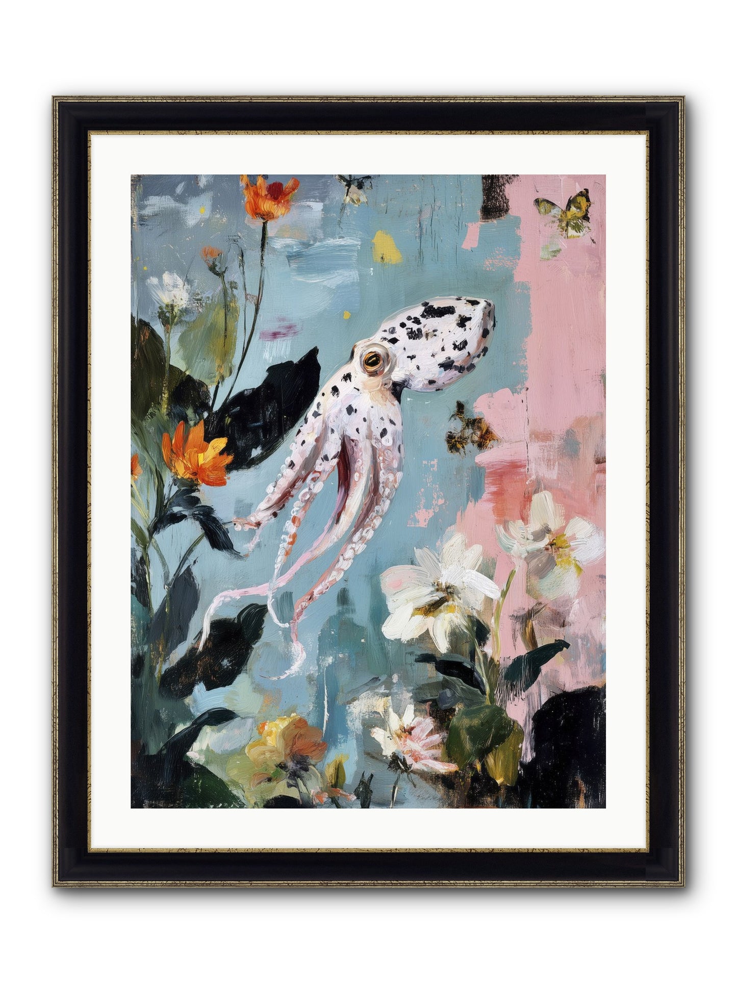 Playing In Blue Framed Print - Black & Gold 24x32