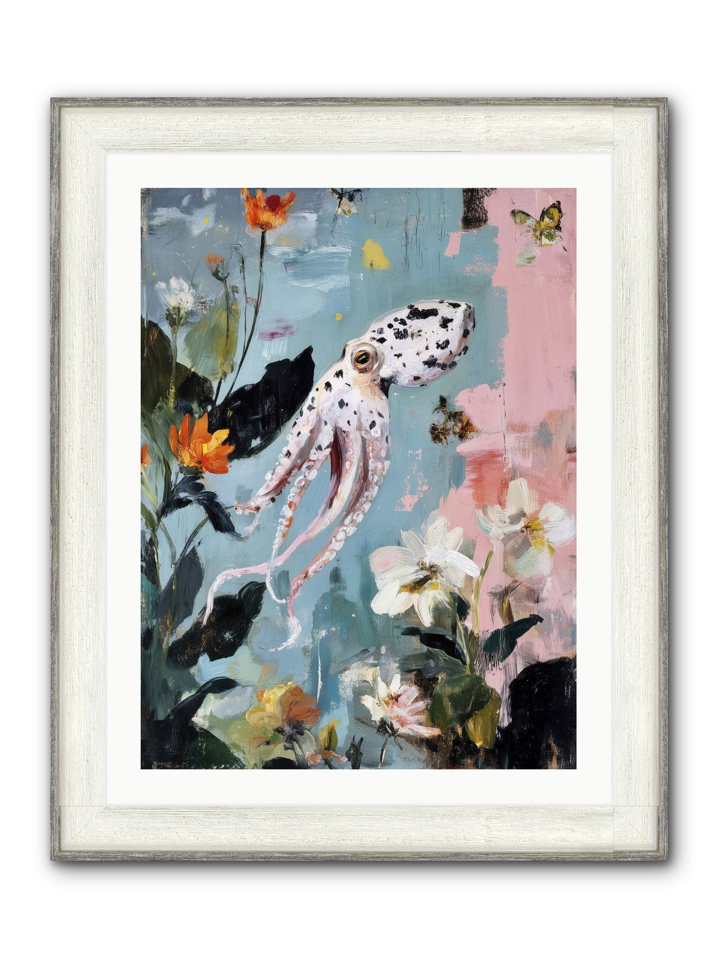 Playing In Blue Framed Print - Driftwood White 24x32