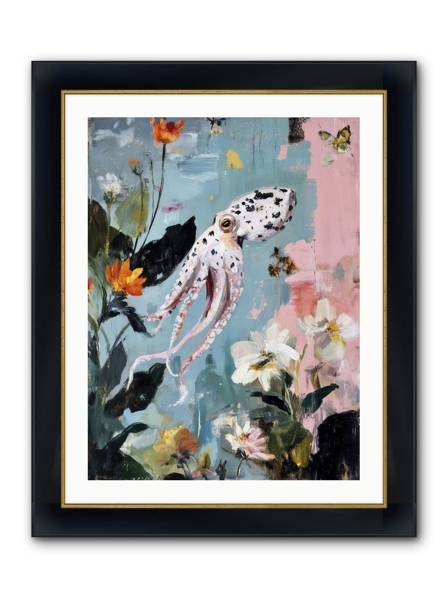 Playing In Blue Framed Print - Wide Black w/Gold 24x32