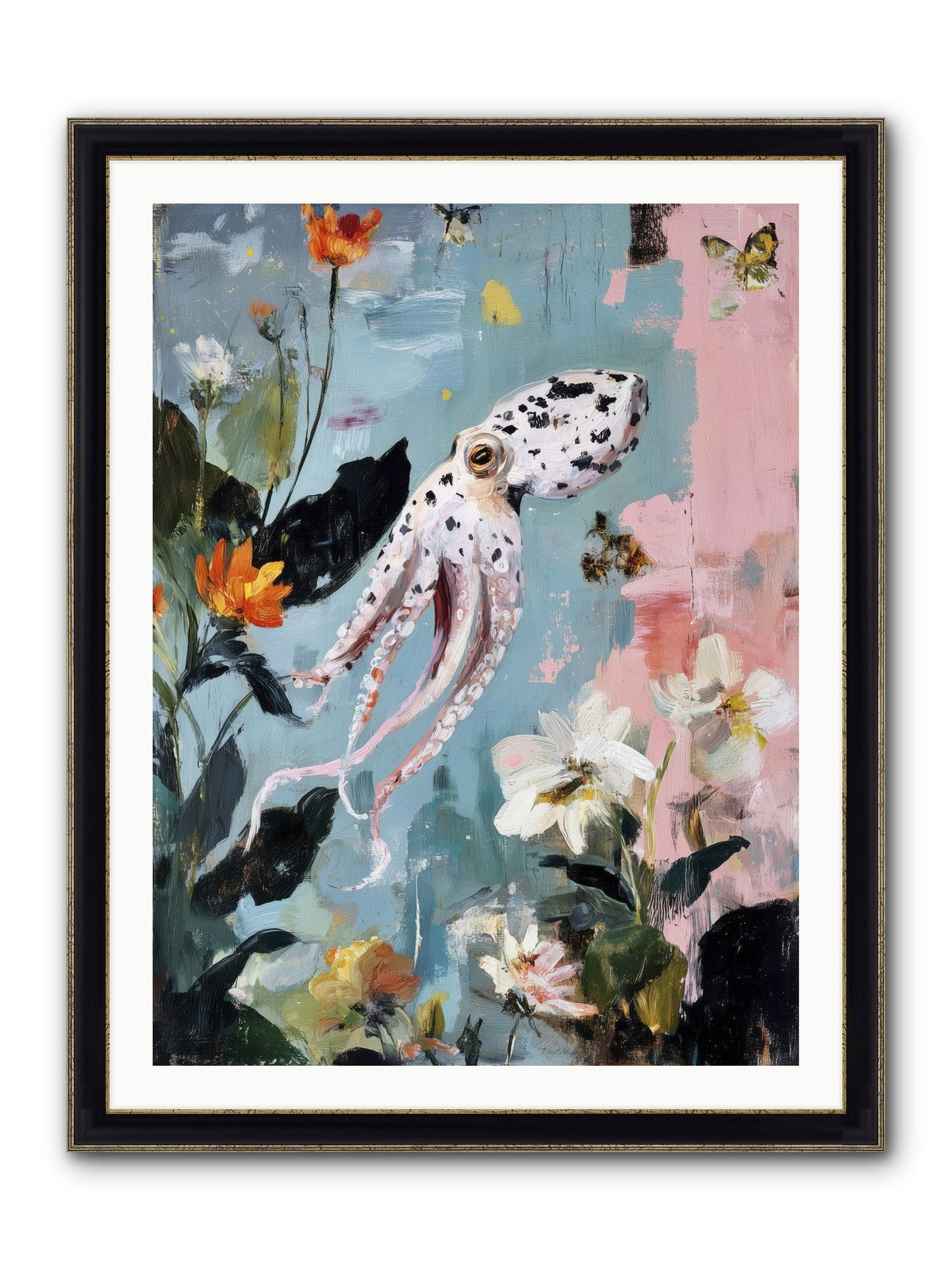 Playing In Blue Framed Print - Black & Gold 30x40