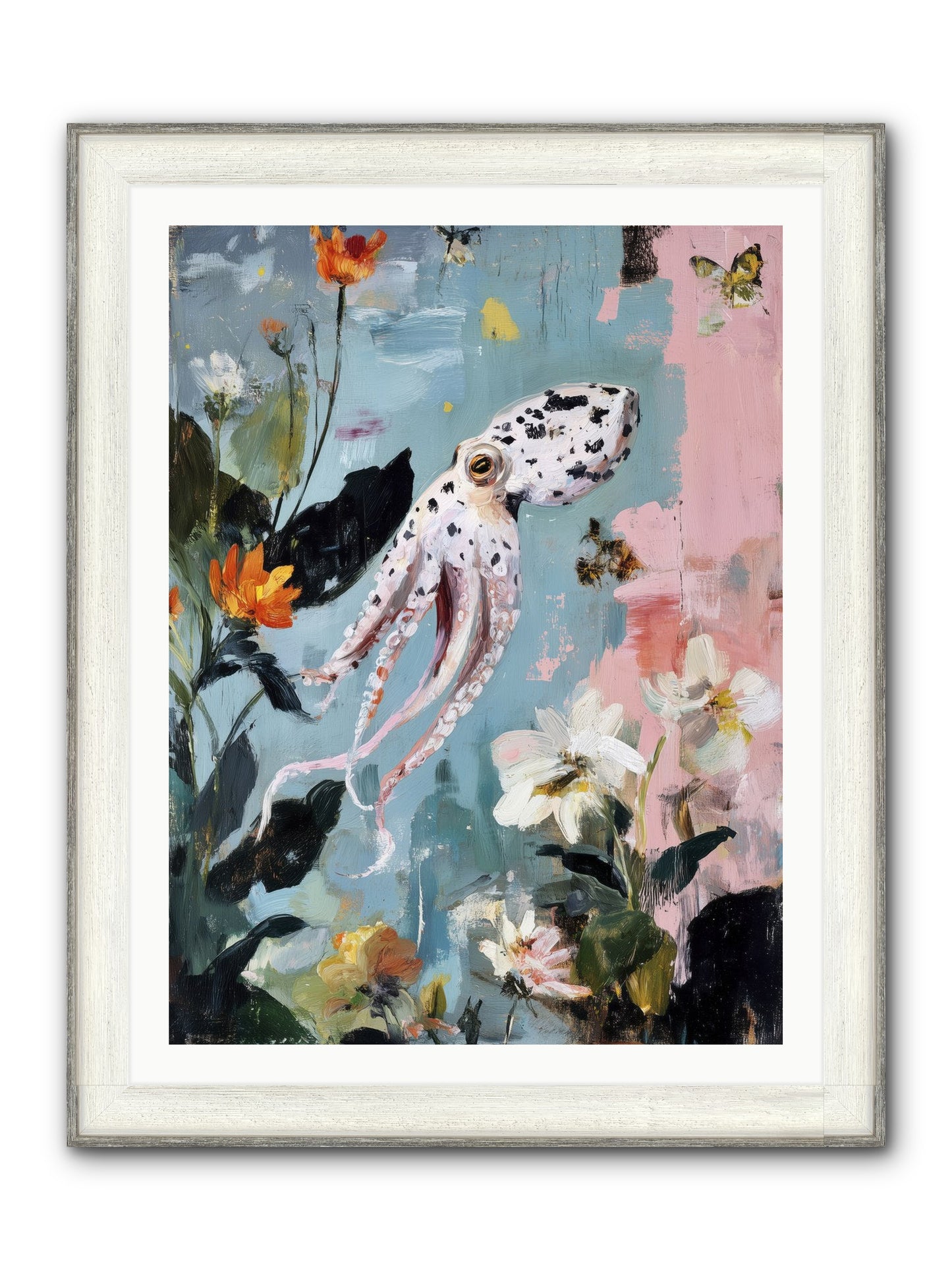 Playing In Blue Framed Print - Driftwood White 30x40